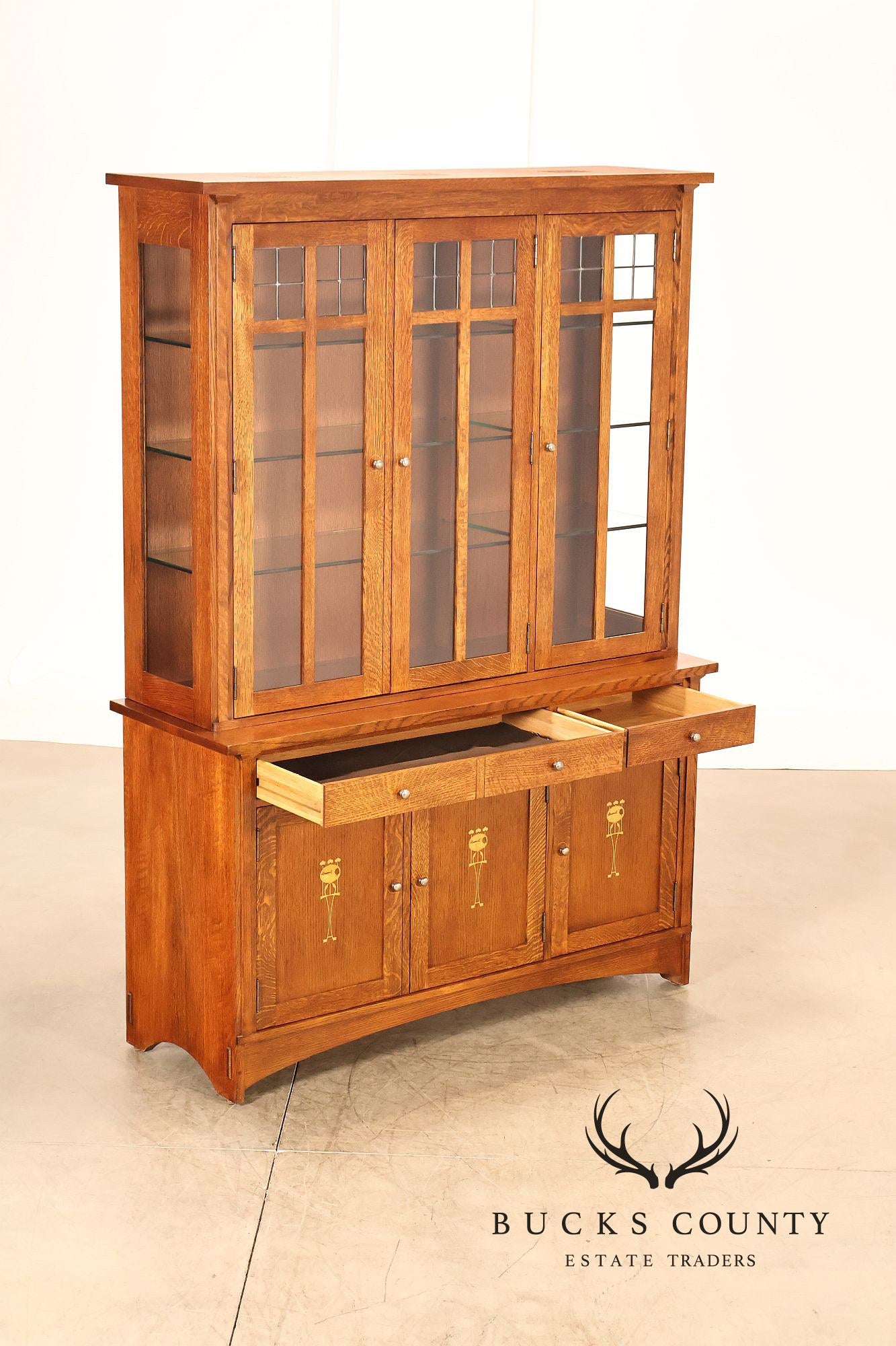 Stickley Mission Collection Oak Harvey Ellis Inlaid China Cabinet
