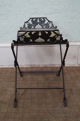 Antique Oscar Bach Style Iron X Base Bench Stool w/ Winged Griffins