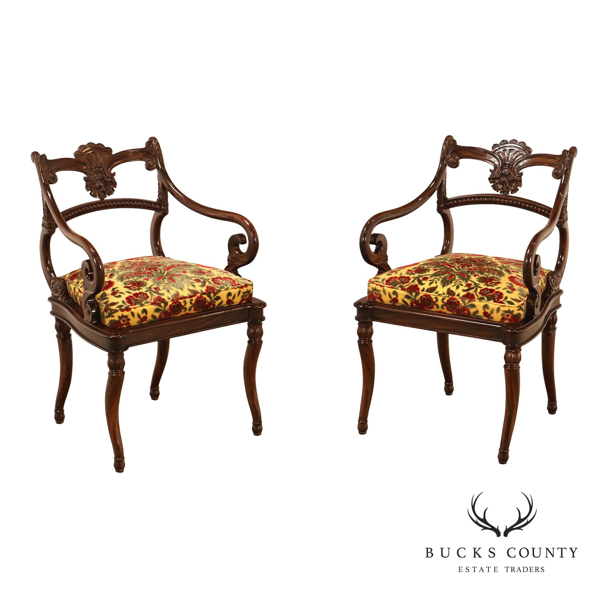 Smith & Watson Pair of Carved Mahogany Armchairs