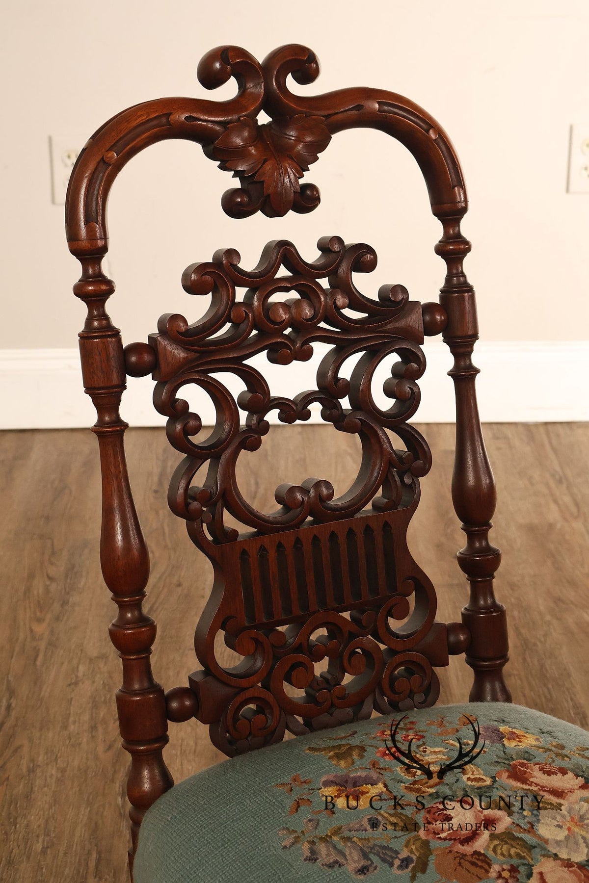 Antique Victorian Carved Mahogany Needlepoint Side Chair