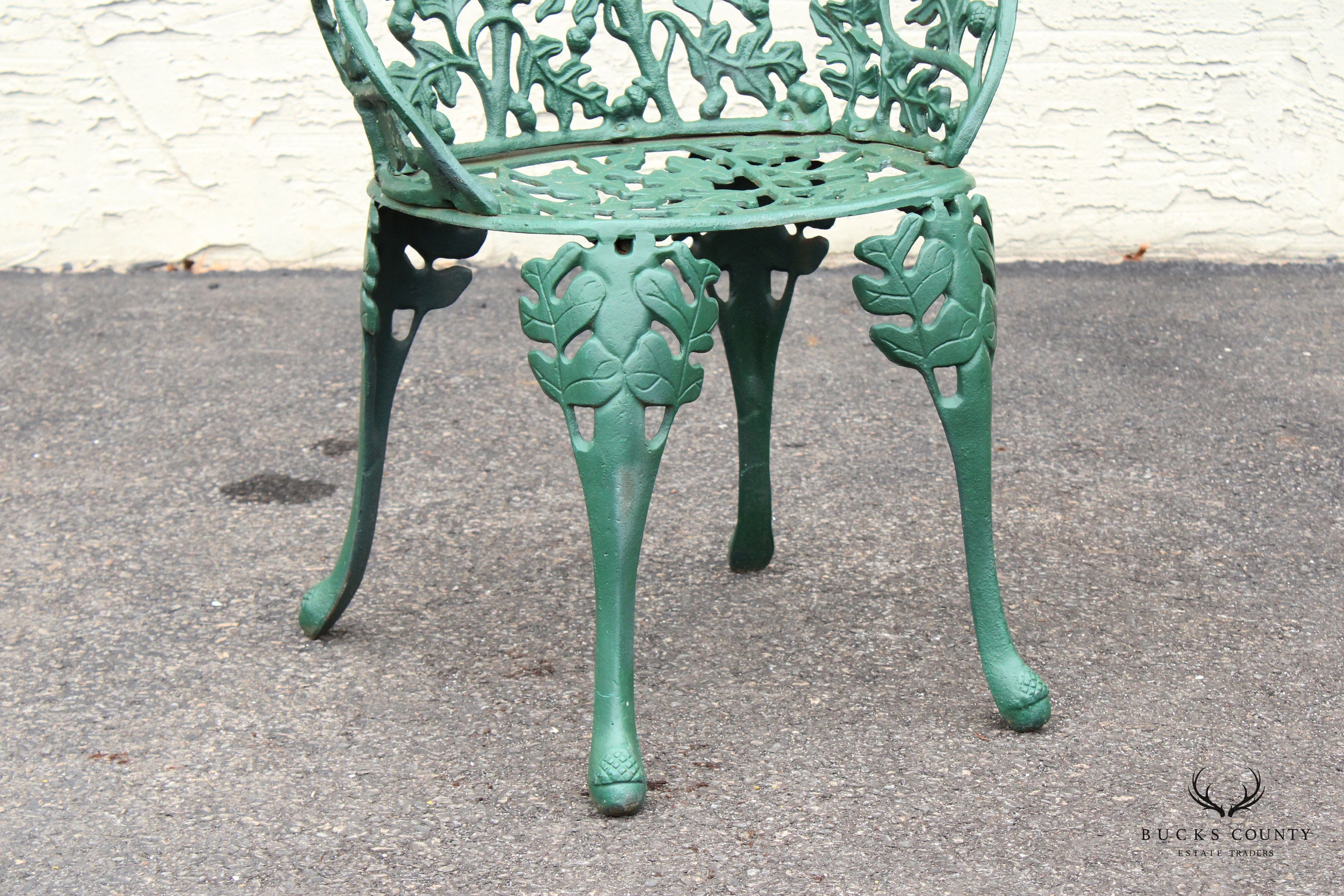 English Traditional Cast Iron Oak and Acorn Outdoor Garden Chair