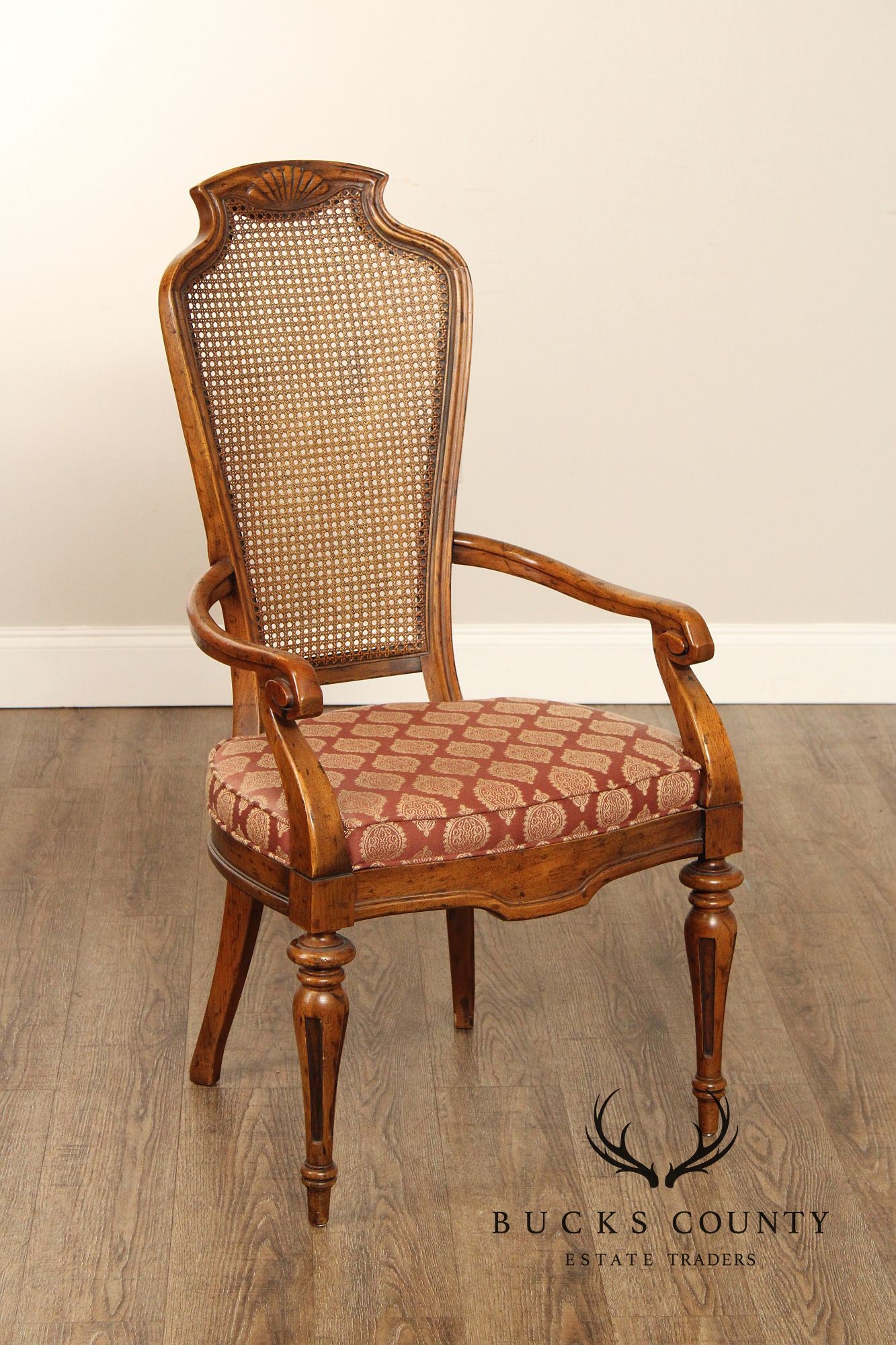 Italian Provincial Style Set of Eight Walnut Cane Back Dining Chairs