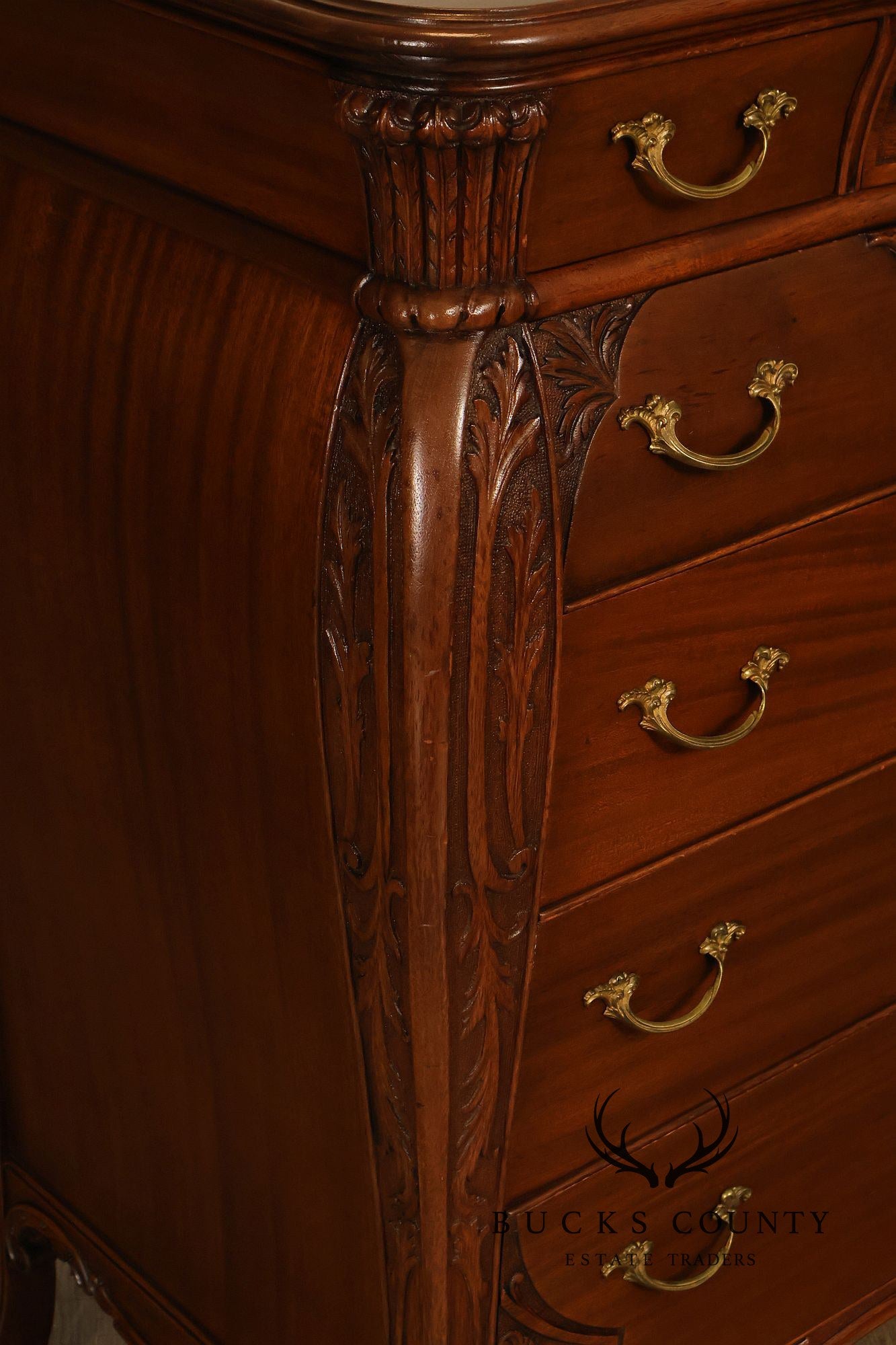 Antique R. J. Horner Carved Mahogany High Chest Of Drawers With Mirror