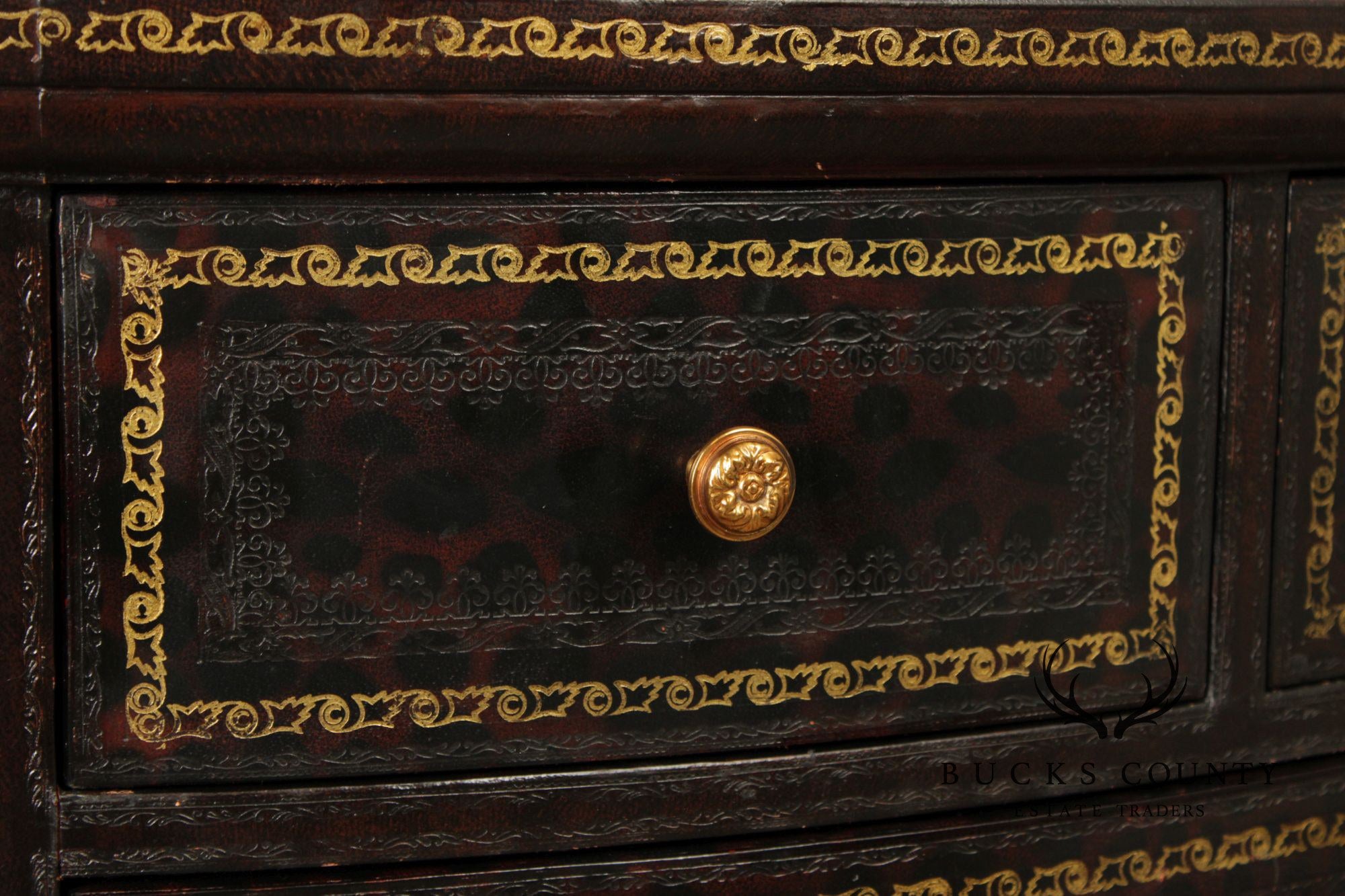 Maitland Smith Leather Wrapped Oval Chest Of Drawers