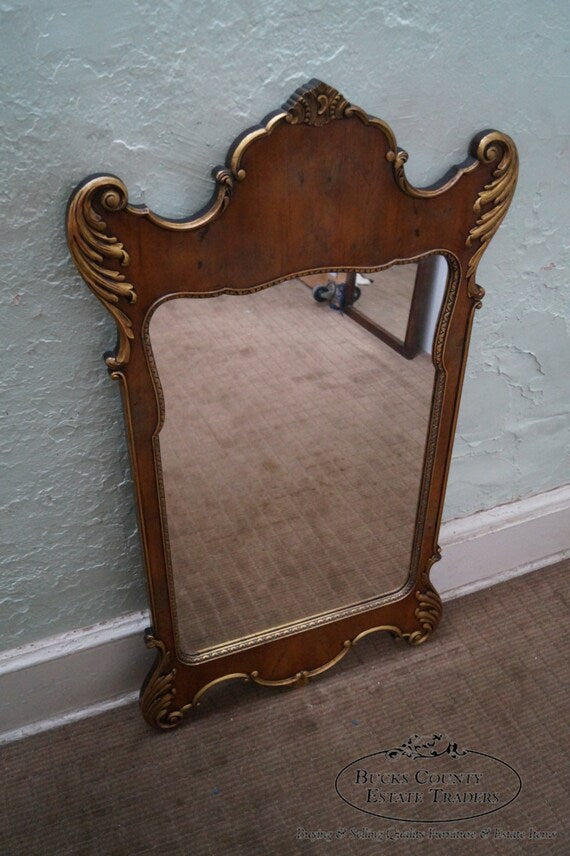 Old Colony Georgian Chippendale Style Yew Wood Frame Mirror