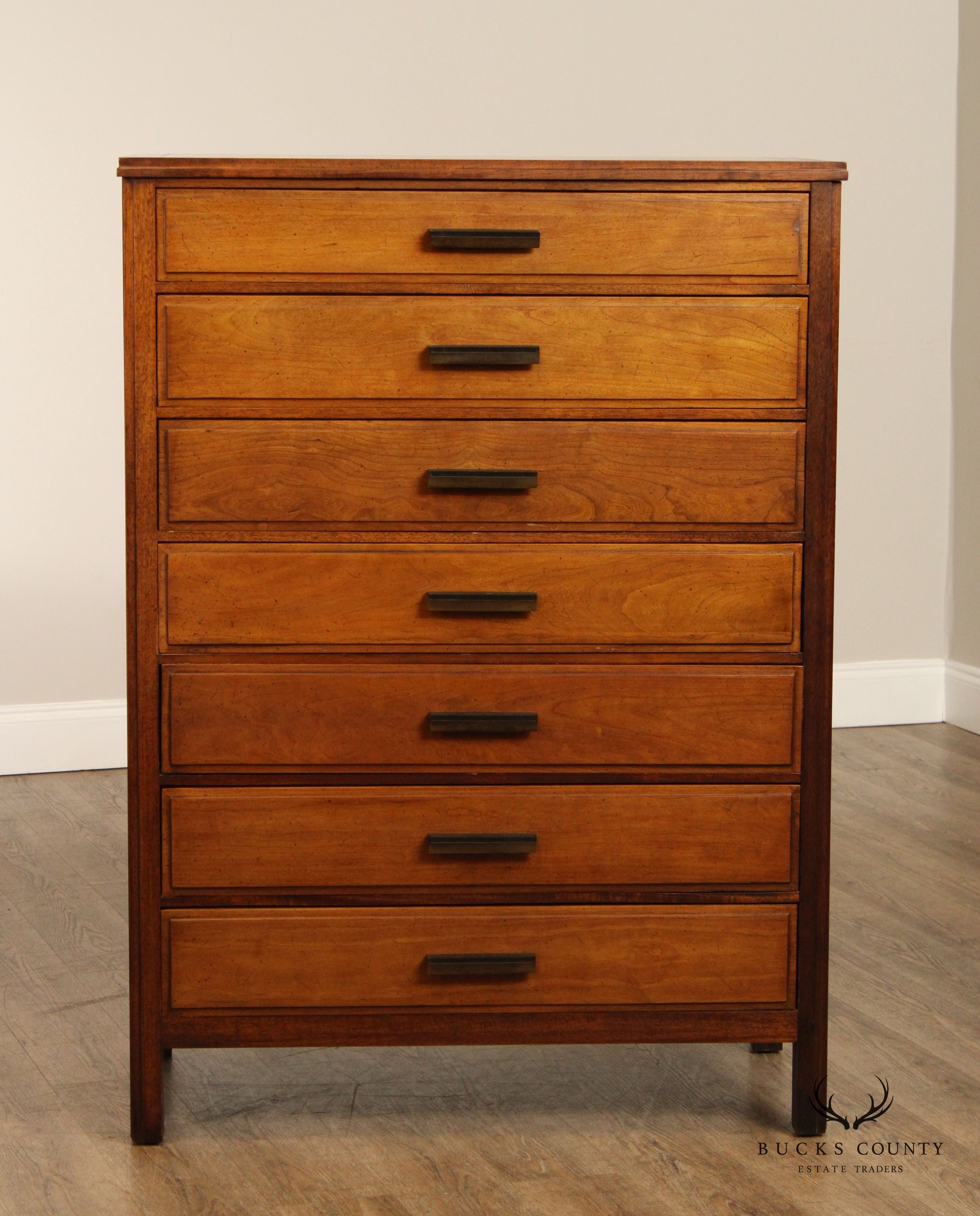 Davis Cabinet Co. Mid Century Modern Walnut and Cherry Tall Chest