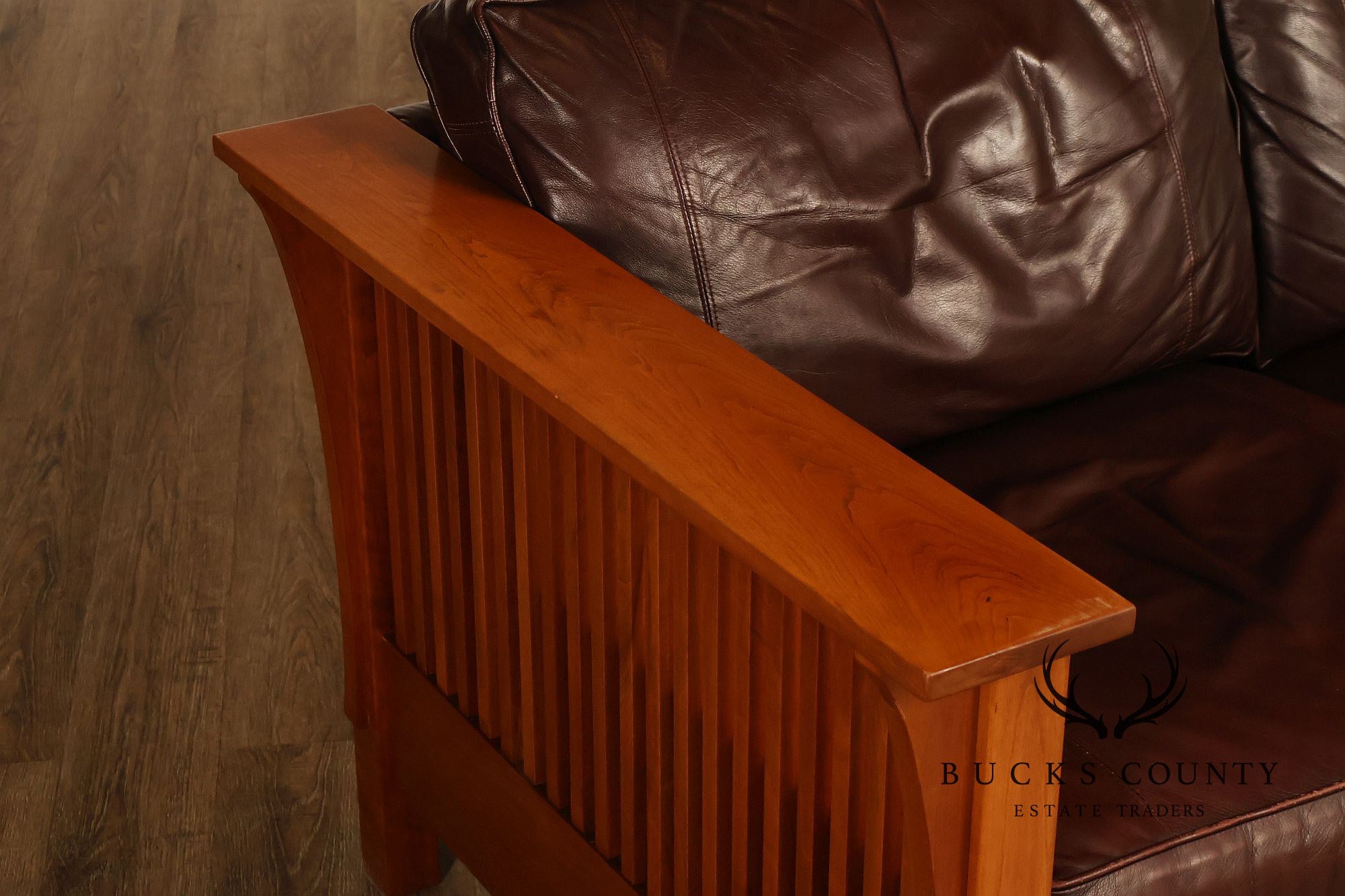 Stickley Mission Collection Cherry Wood Spindle Frame Leather Loveseat