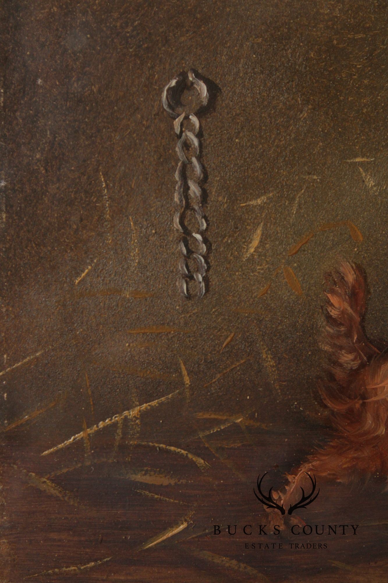 Antique English School Oil Painting, Dogs in Barn