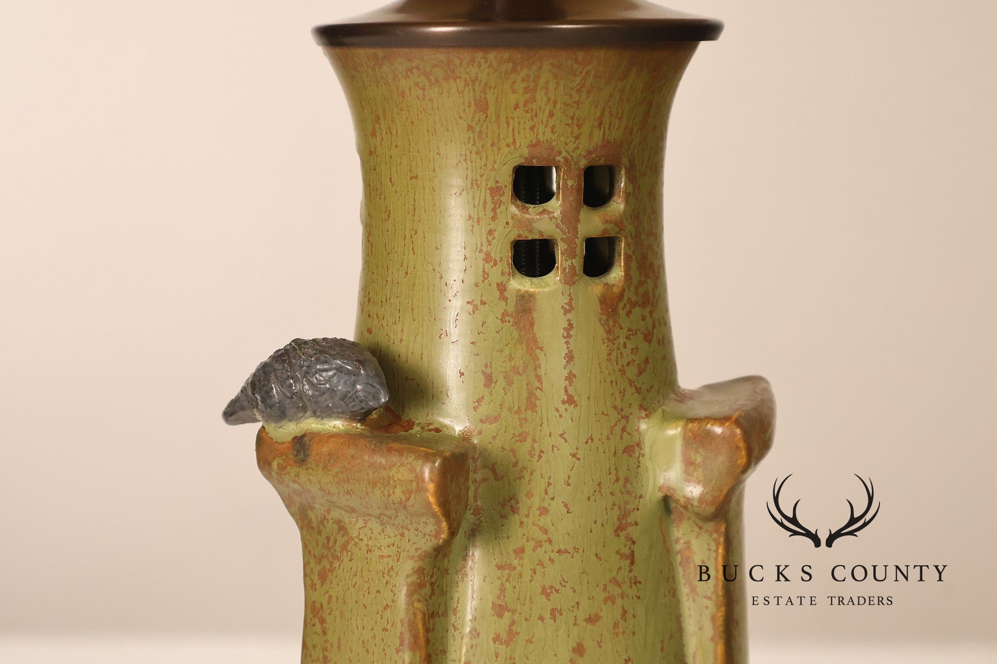 Ephraim Faience Pottery Arts And Crafts Green Lighthouse Table Lamp