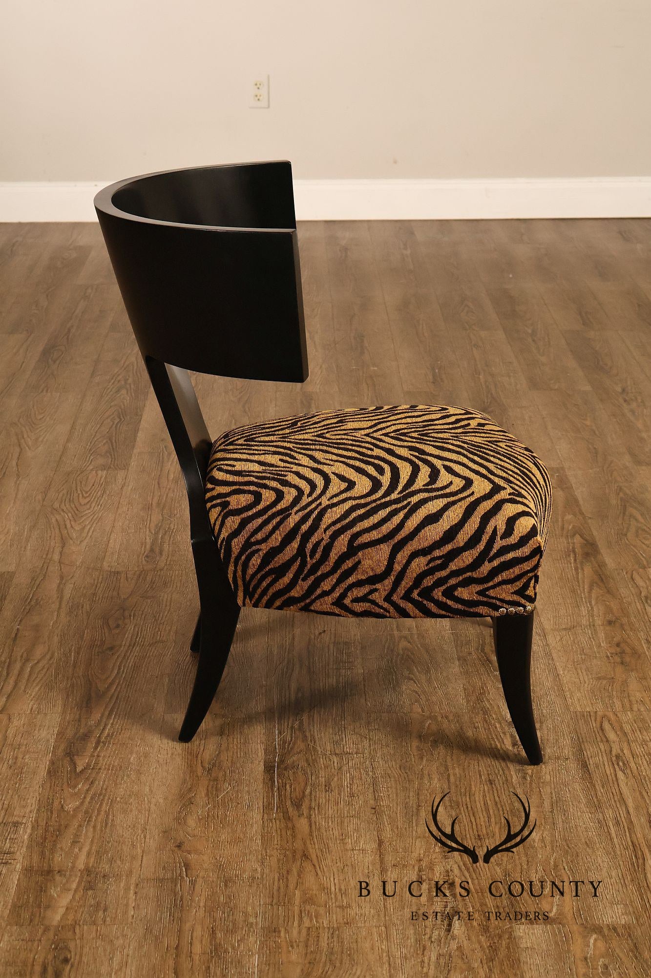 Pair Of Ebonized Klismos Style Accent Chairs With Zebra Upholstery