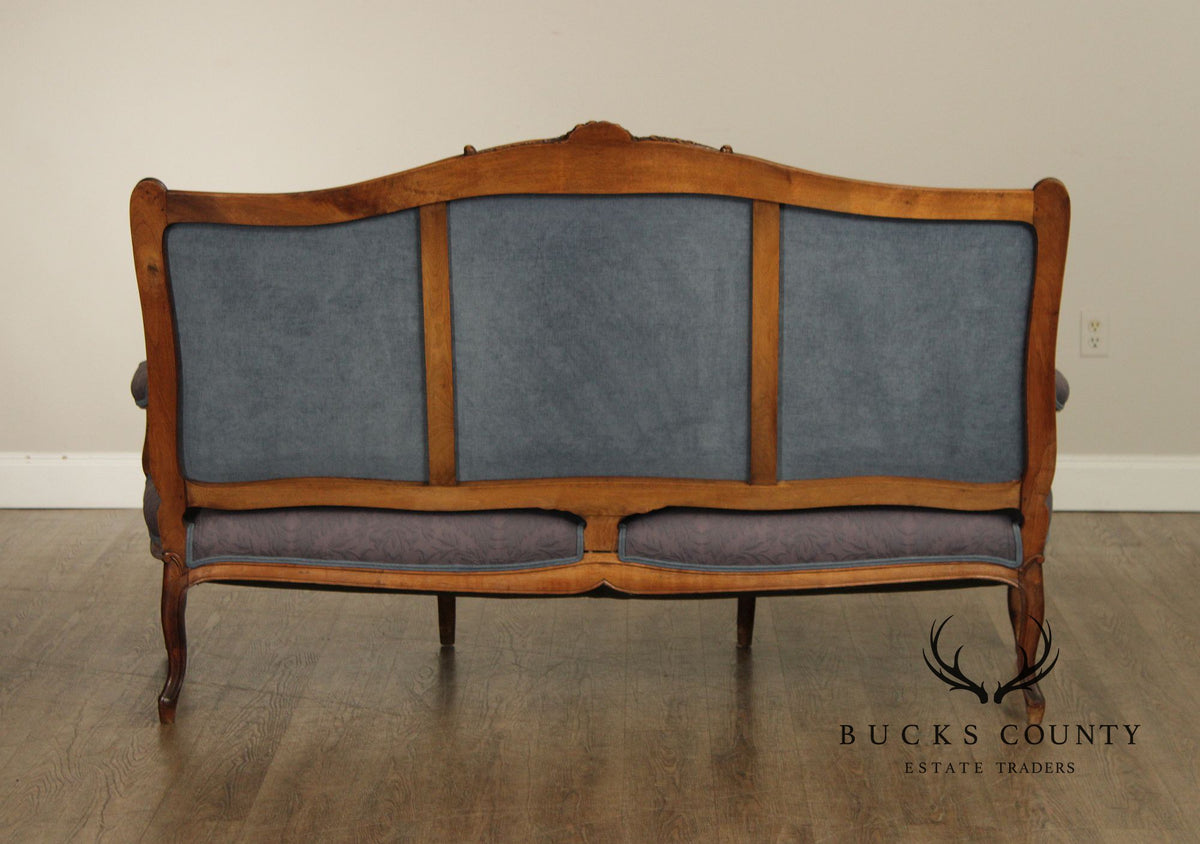 French Louis XV Style Carved Walnut Upholstered Settee
