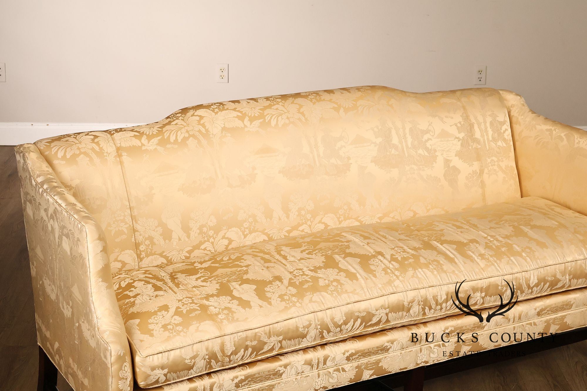 Southwood Federal Style Mahogany Frame Damask Upholstered Sofa