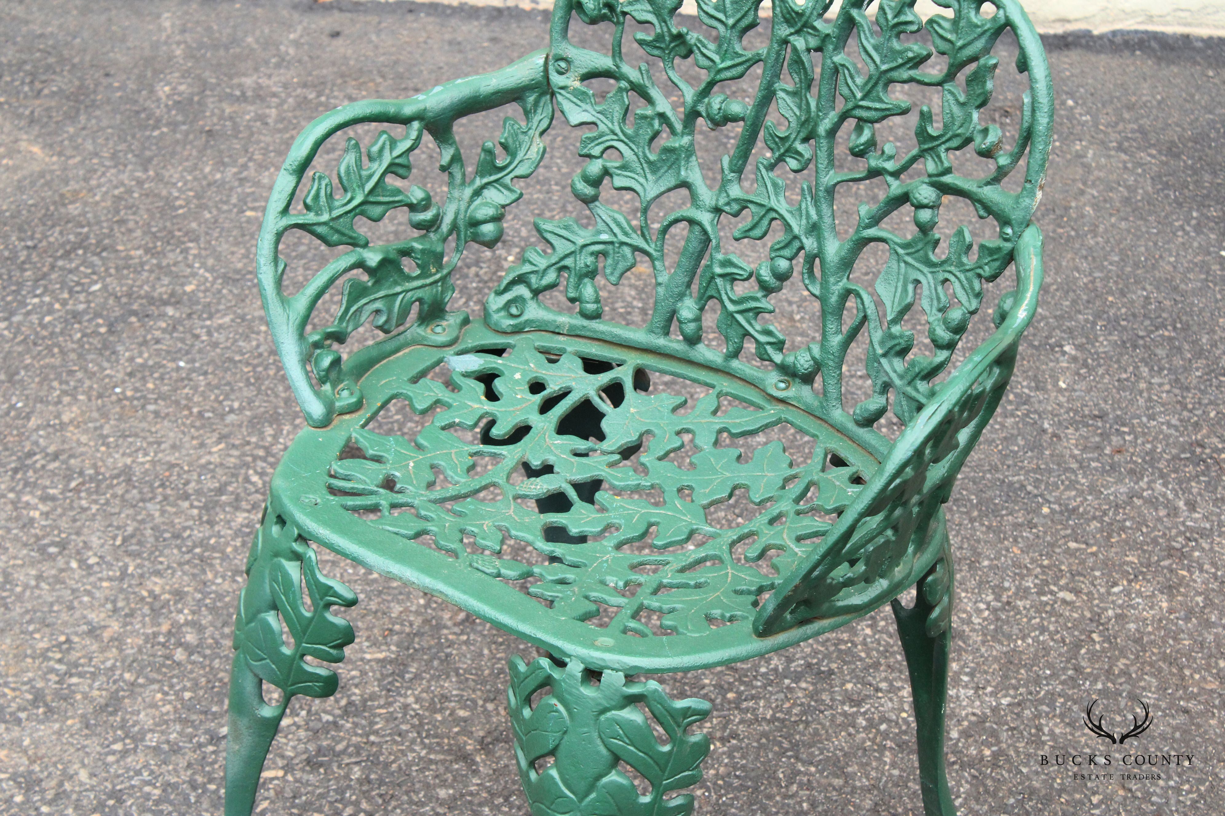 English Traditional Cast Iron Oak and Acorn Outdoor Garden Chair