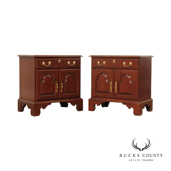 Harden Chippendale Style Pair of Brandywine Cherry Cabinet Nightstands