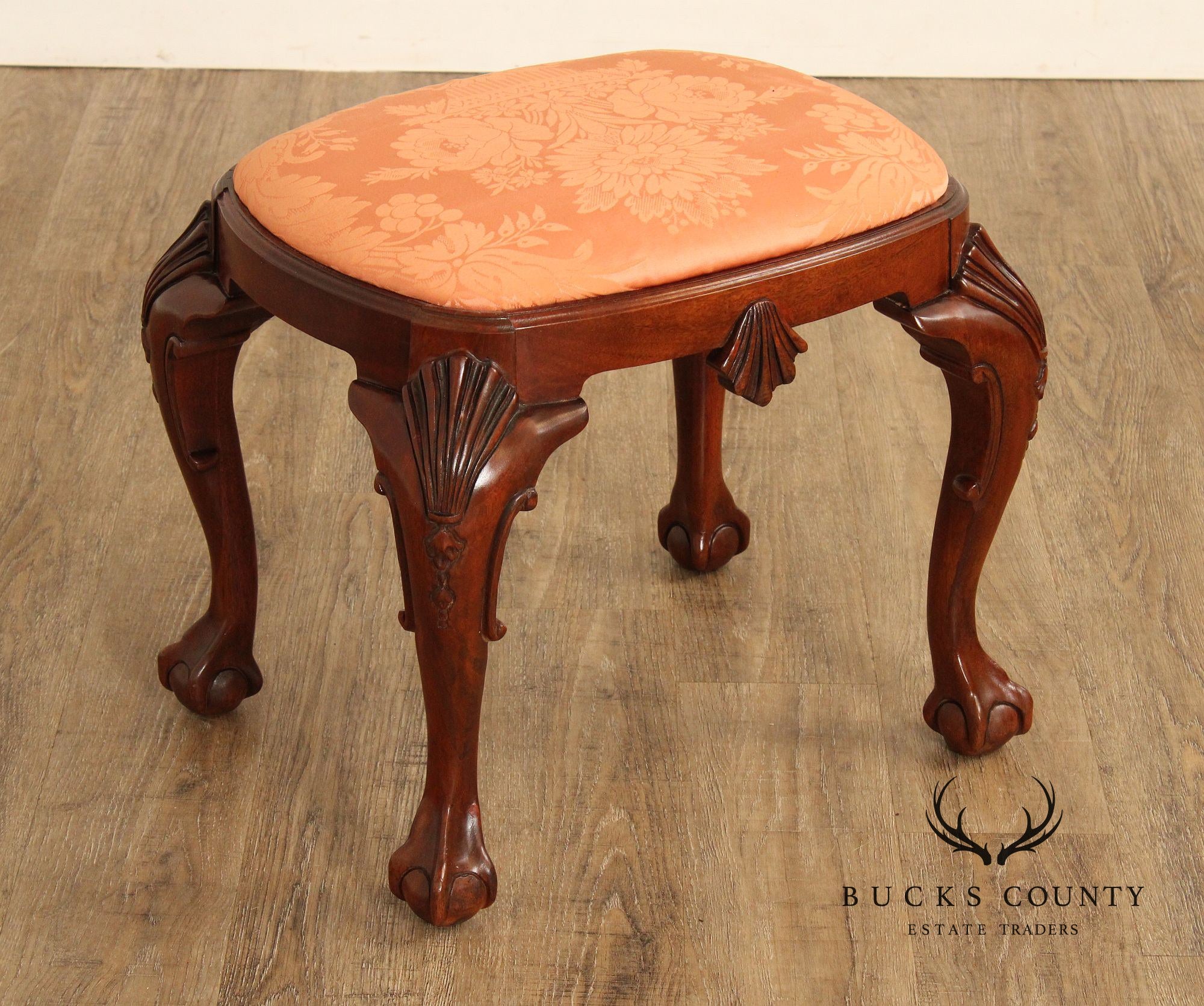 Baker Furniture Chippendale Style Carved Mahogany Stool