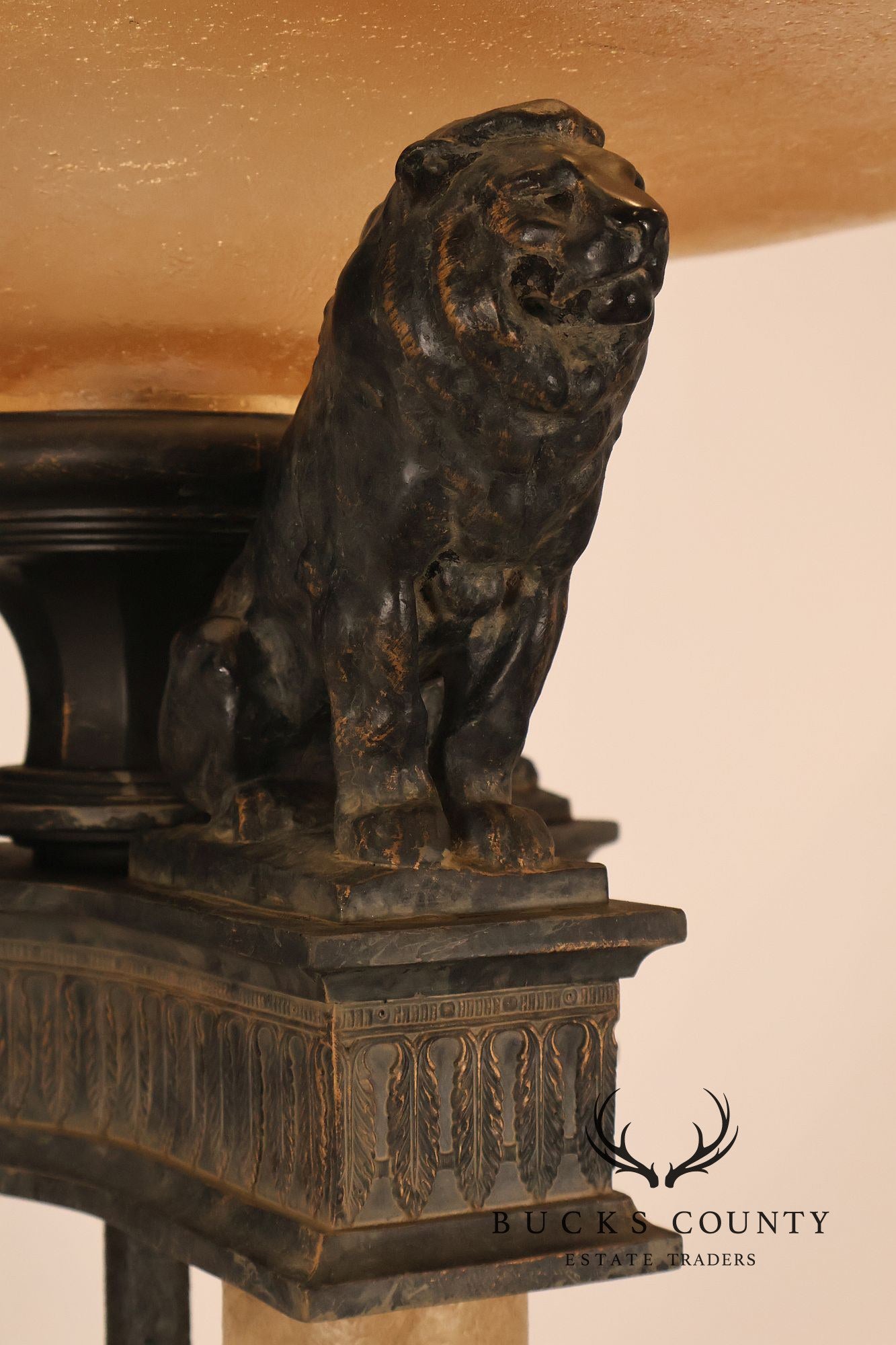Neoclassical Style Pair Of Floor Lamps With Lion Figures