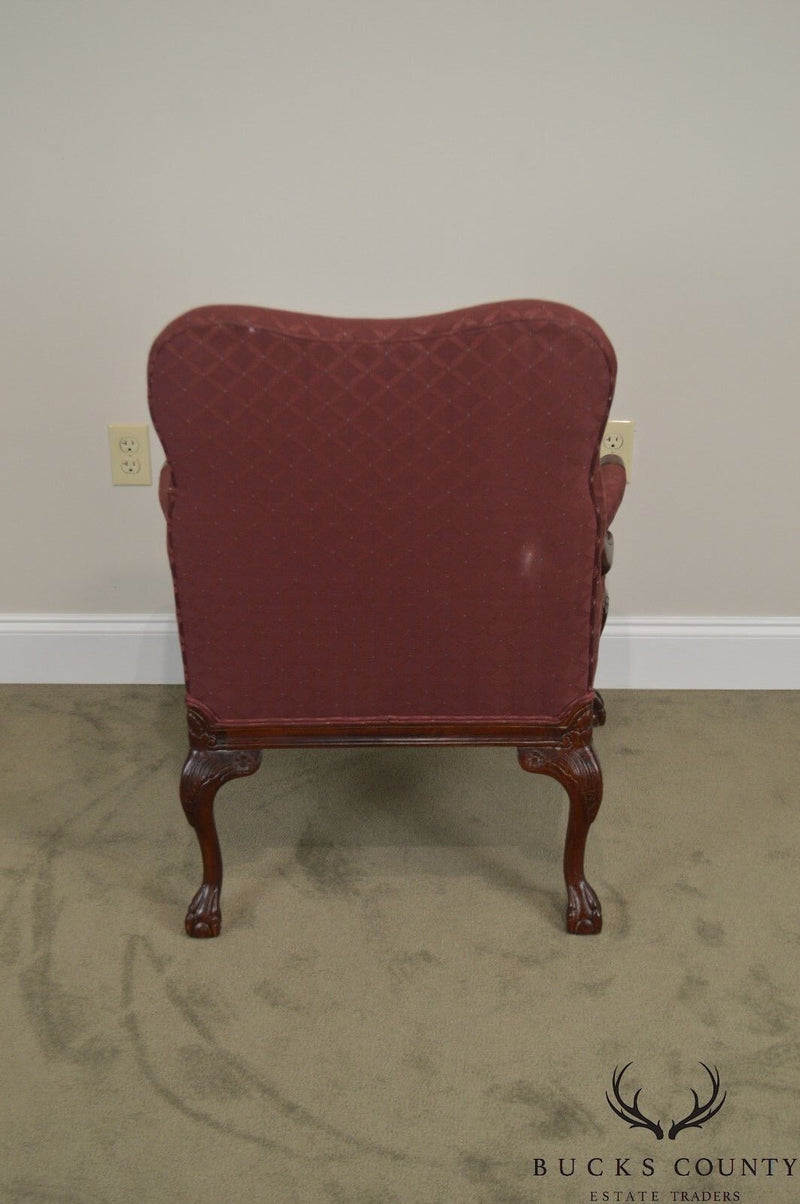 George III Chippendale Style Ball & Claw Foot Library Arm Chair by Century