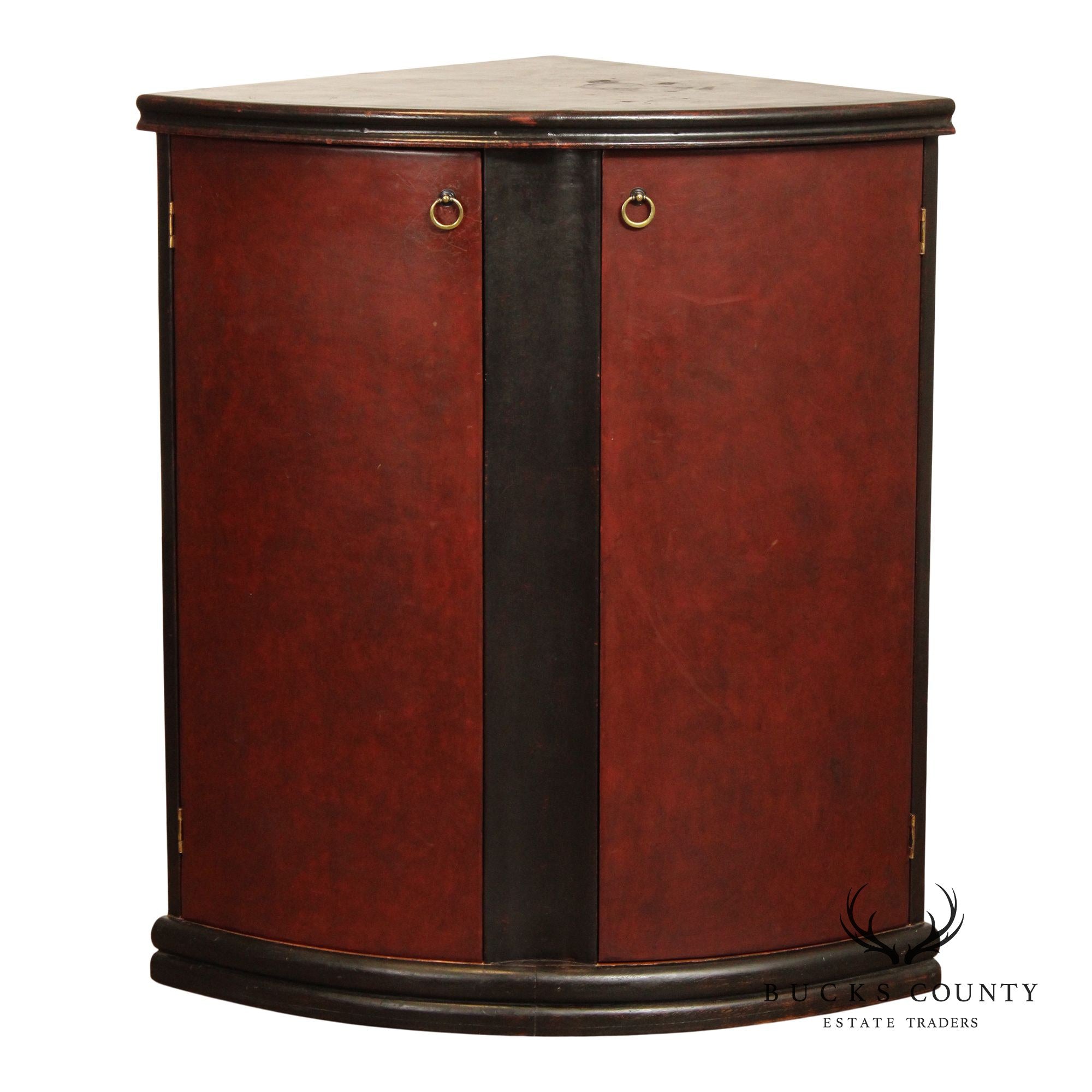 House of Mercier Art Deco Style Leather Wrapper Low Corner Cabinet