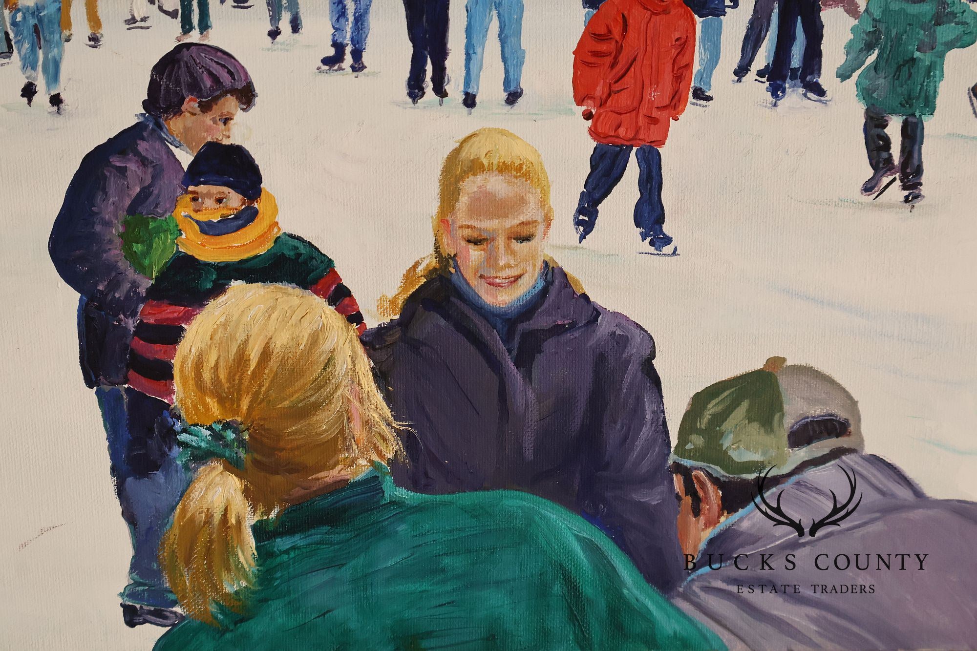 Ruth Mayer Central Park Ice Skating Landscape Original Oil Painting On Canvas