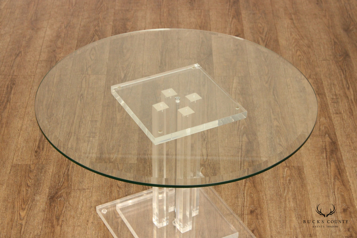Postmodern Round Lucite Pedestal Center Table