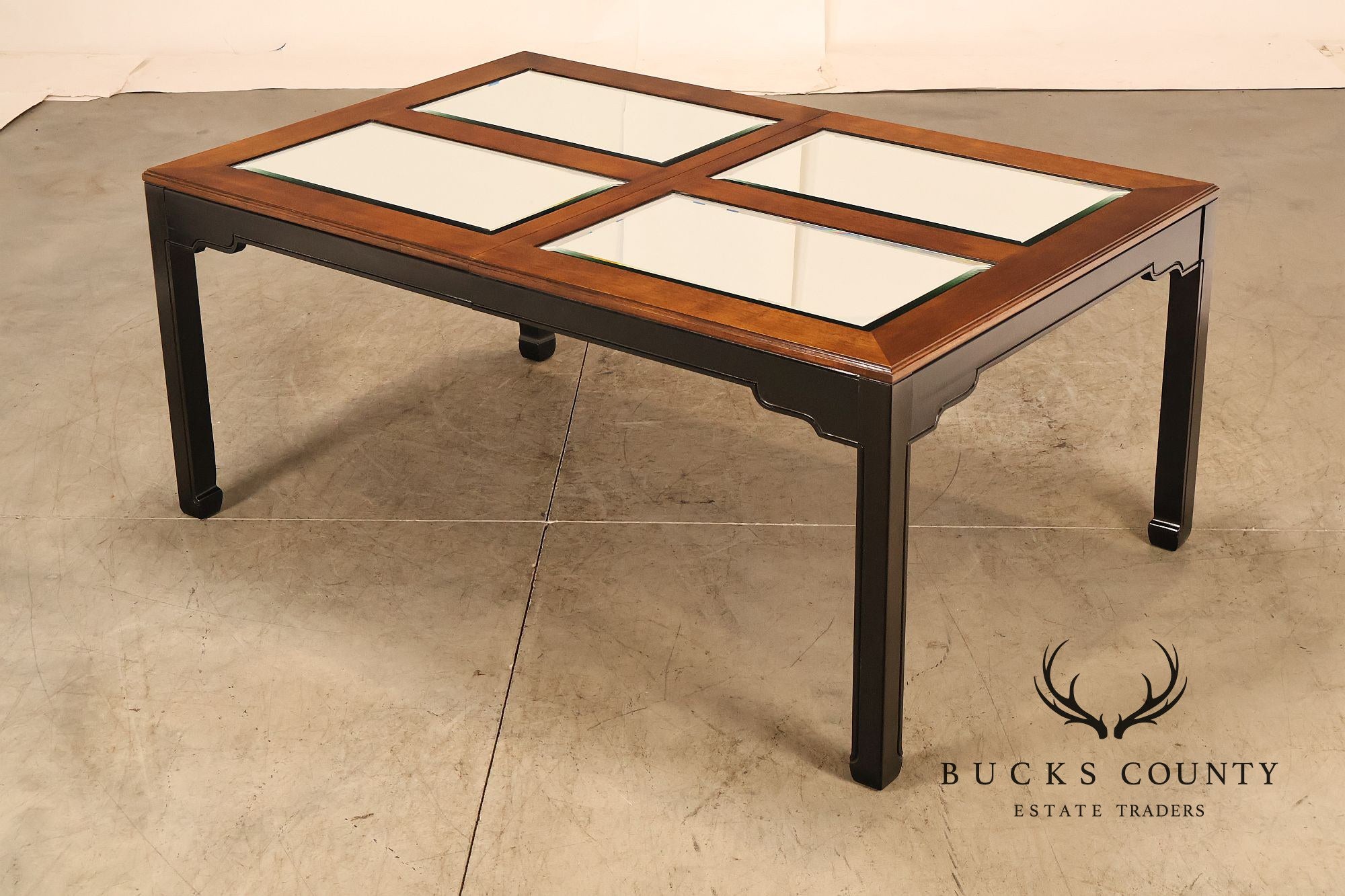 Thomasville Asian Chinoiserie Style Two Tone Wood And Mirrored Coffee Table