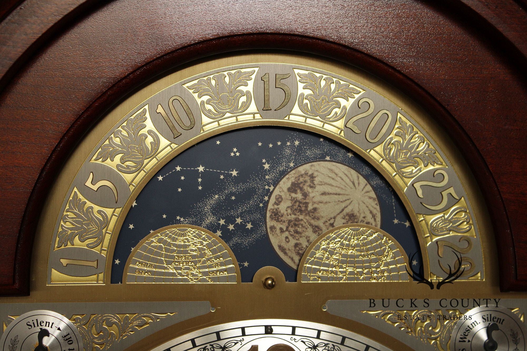 Sligh Mahogany Inlaid Grandfather Clock With Moon Phase Dial