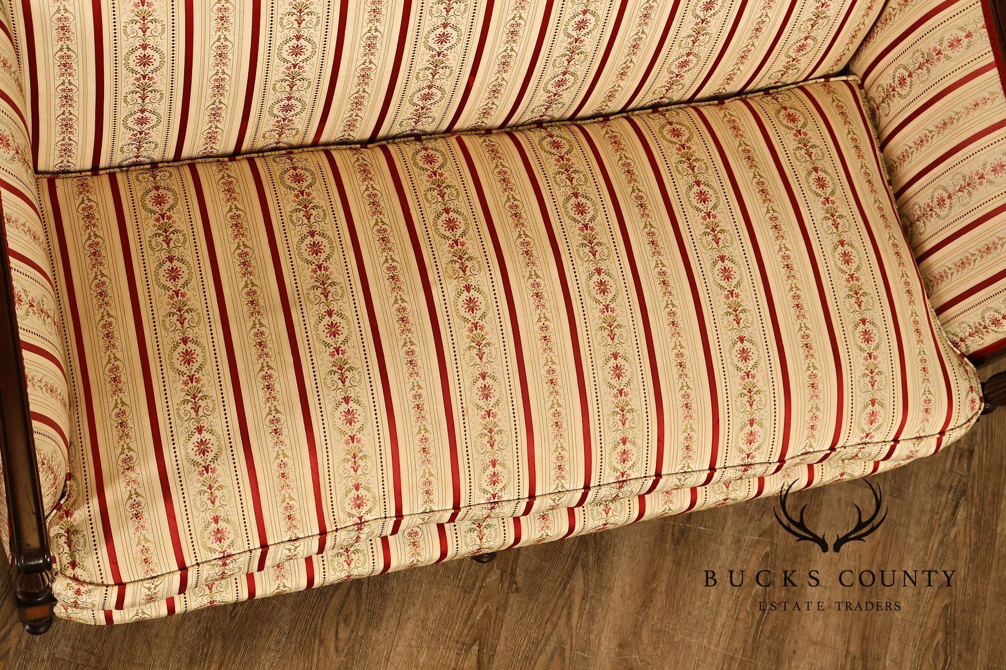Vintage Sheraton Style Mahogany Inlaid Upholstered Loveseat