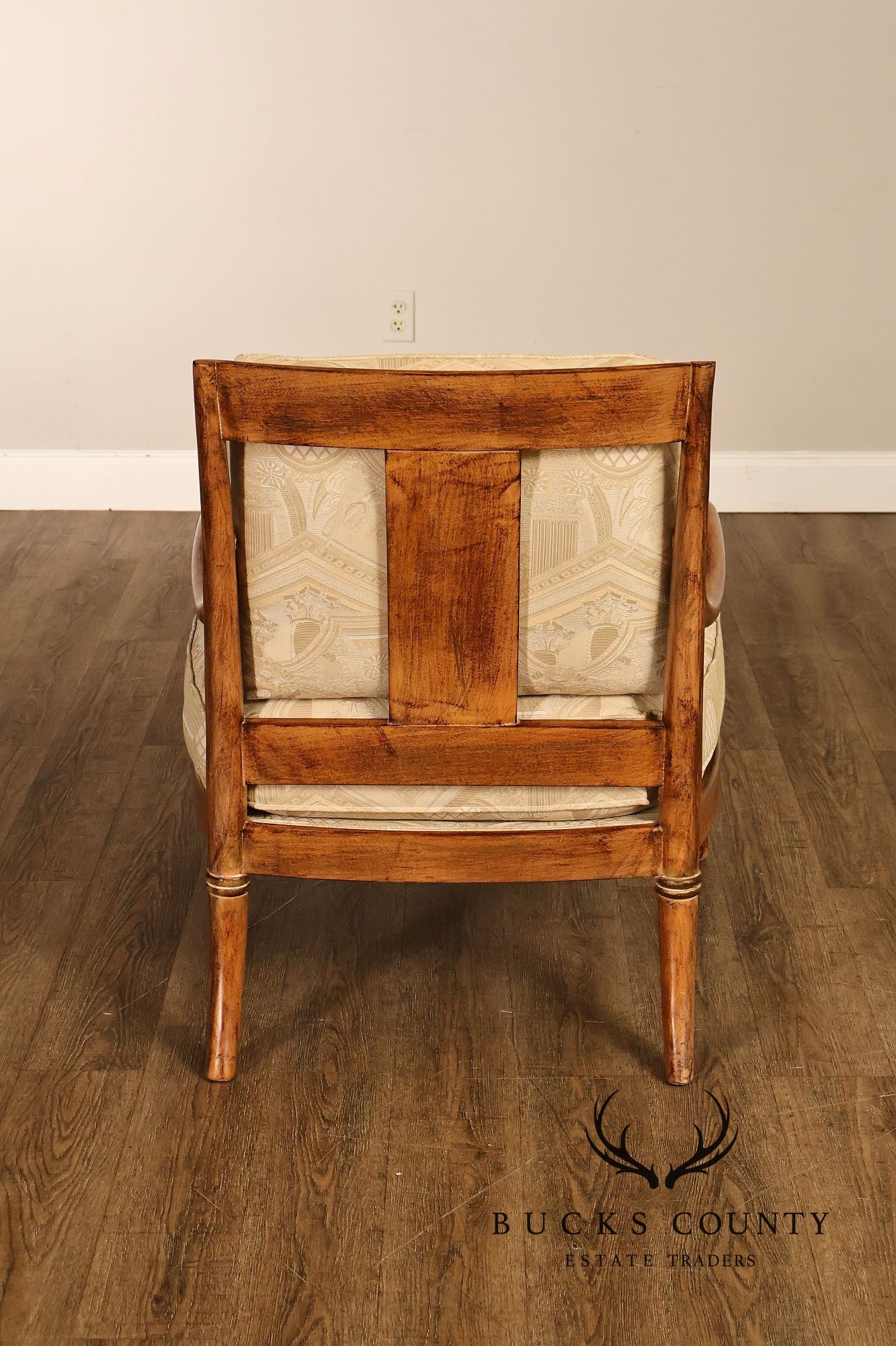 French Empire Style Pair of Carved Mahogany Armchairs