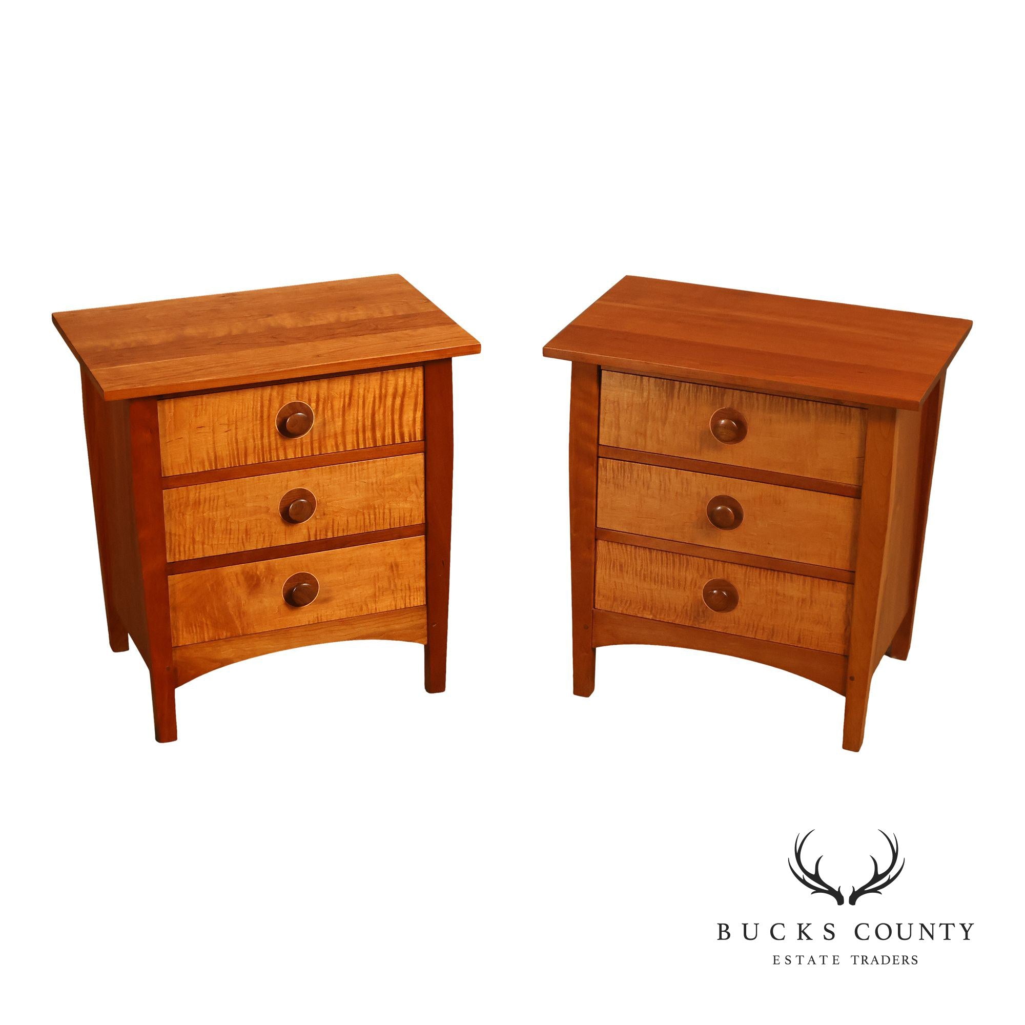 Stickley Mission Collection Harvey Ellis Cherry Three Drawer Nightstands