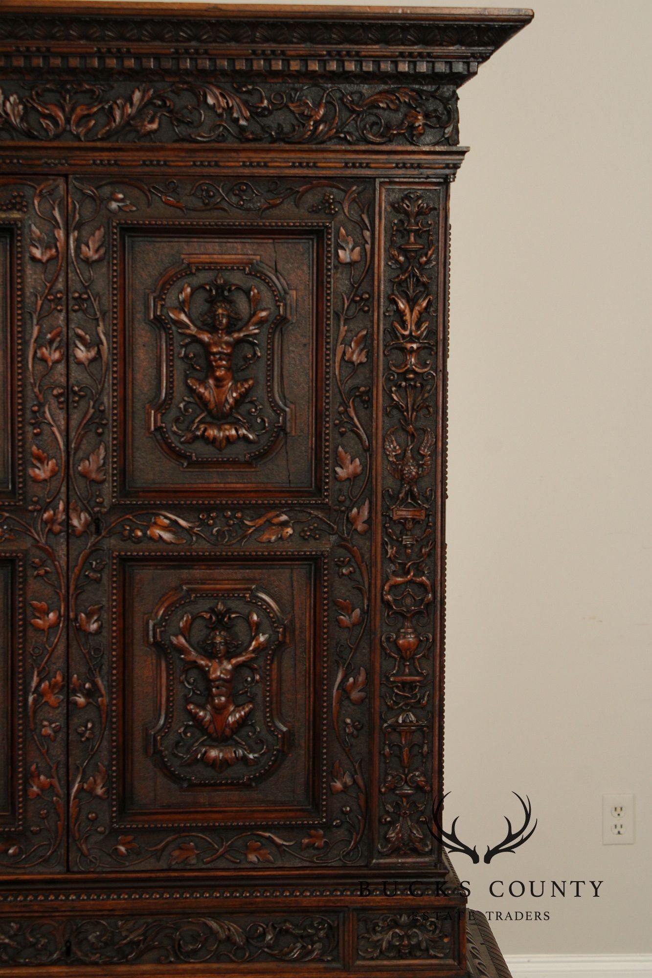 Antique French Renaissance Revival Finely Carved Walnut Cabinet