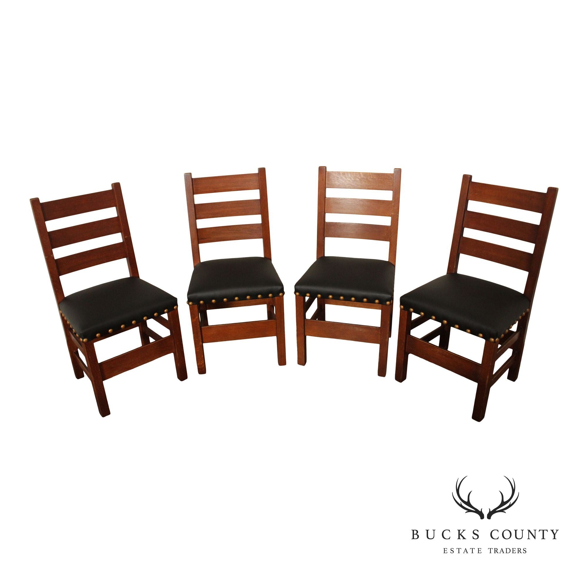 Mission Style Set of Four Oak Dining Side Chairs