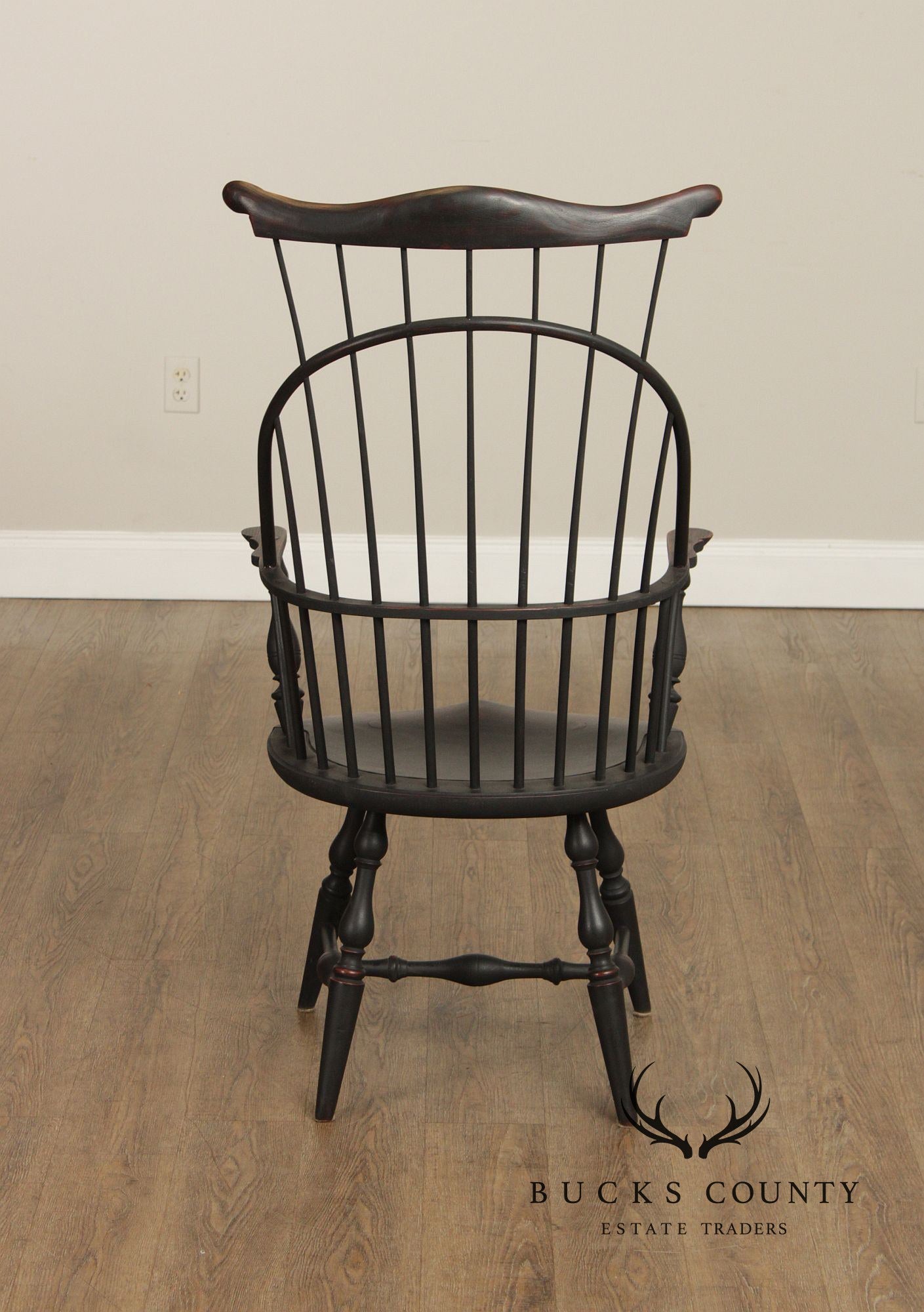 Custom Crafted Pair of Ebonized Sack-Back Windsor Armchairs