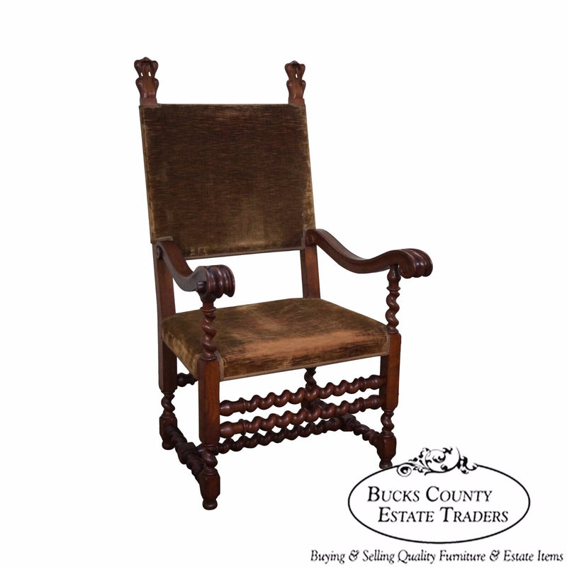 Antique 19th Century Renaissance Revival Barley Twist Throne Chair