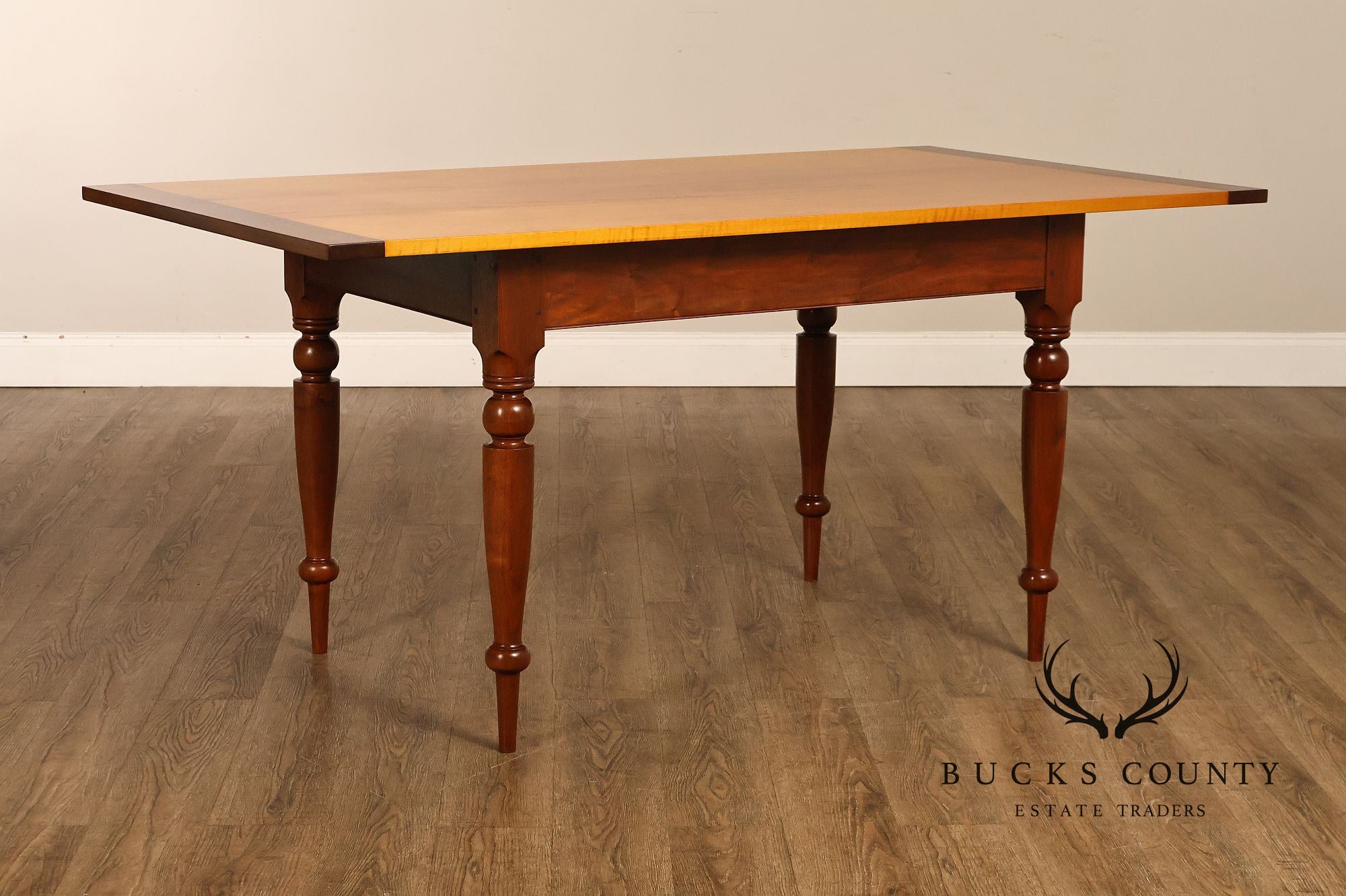Sheraton Style Benchmade Tiger Maple and Walnut Dining Table