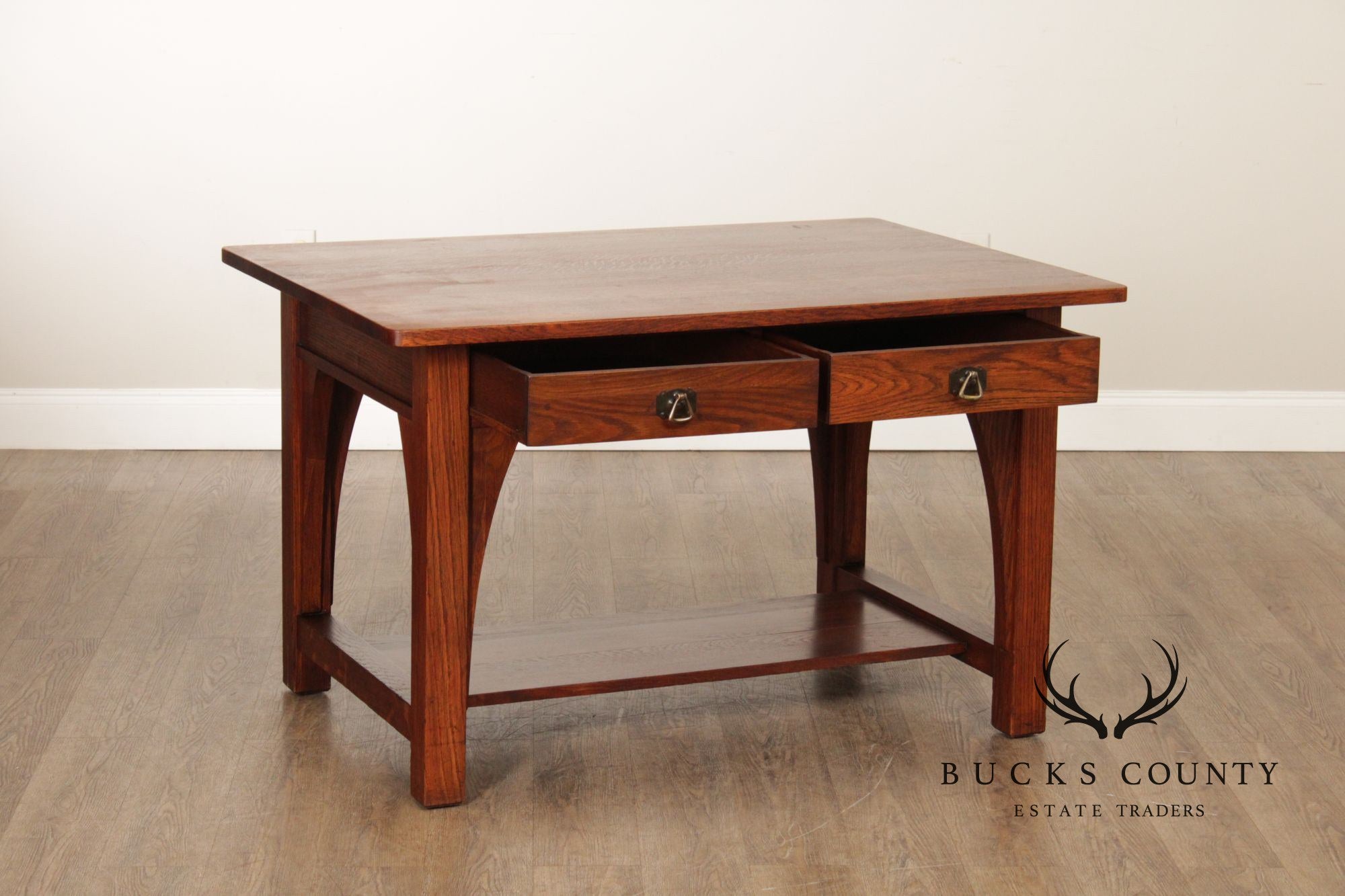 Limbert Mission Oak Two-Drawer Library Table