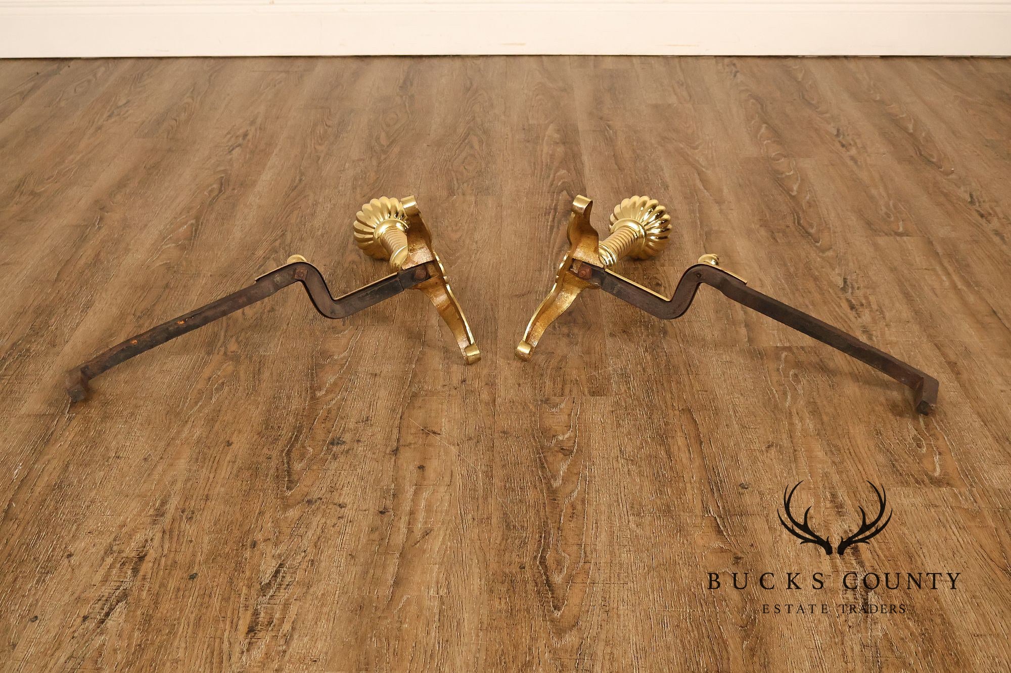 Georgian Style Pair of Polished Brass Fireplace Andirons