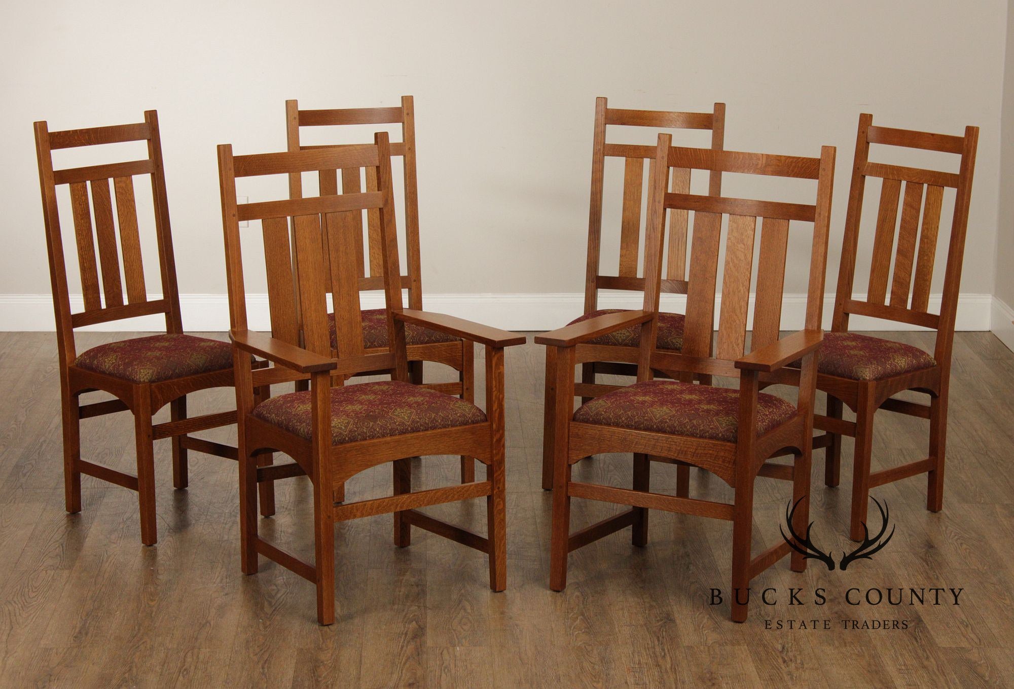 Stickley Mission Collection Set of Six Harvey Ellis Oak Dining Chairs