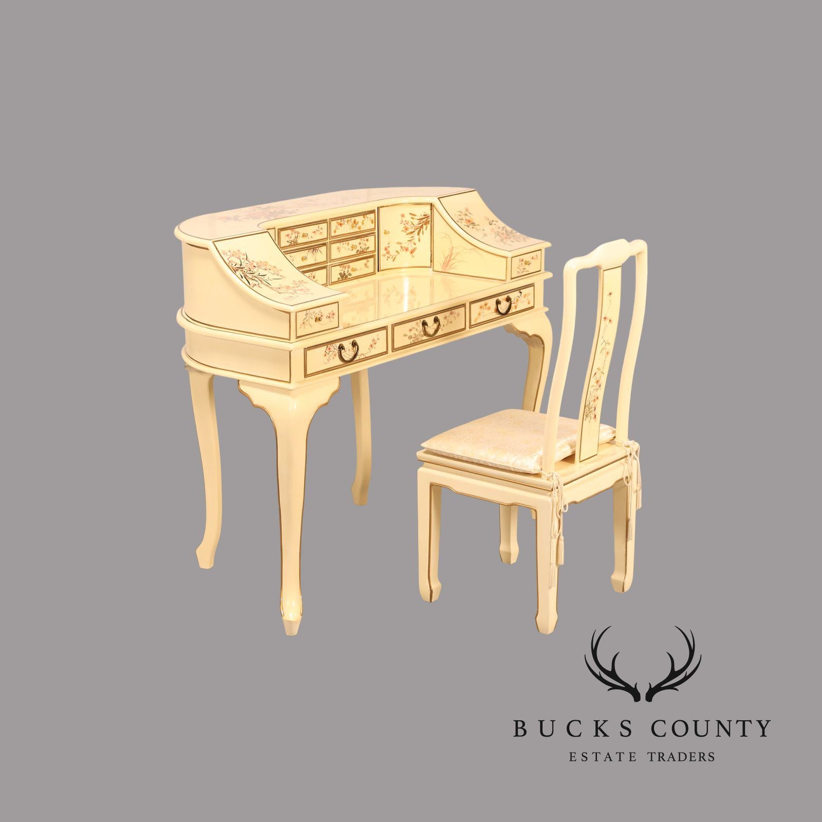 Chinoiserie Painted Carlton House Writing Desk With Chair