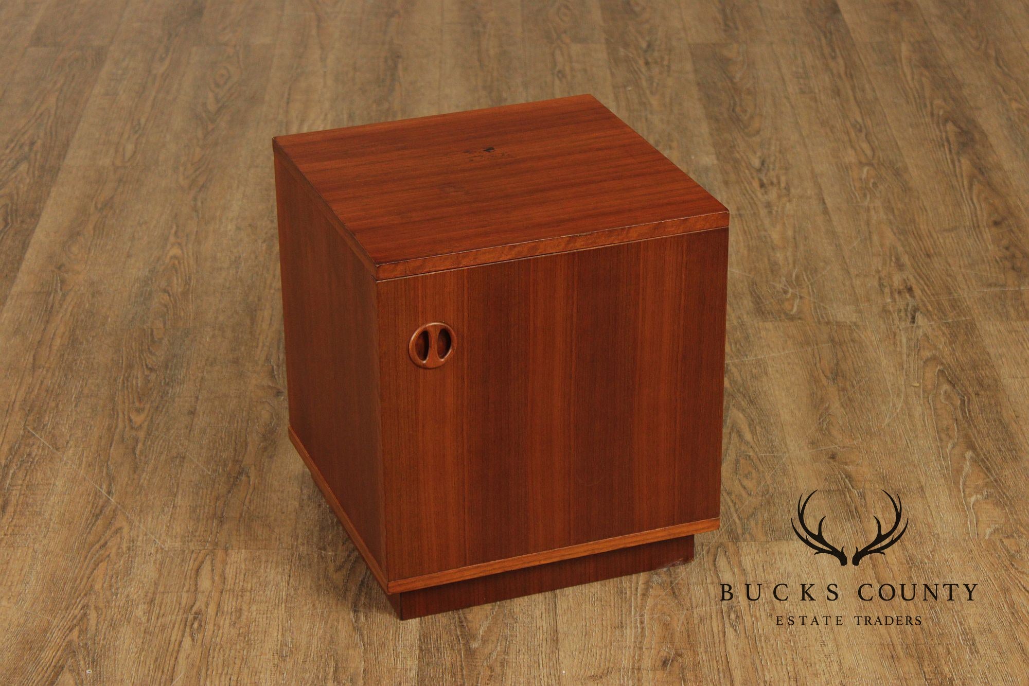 Pair Of Danish Modern Style Teak Single Door Nightstands