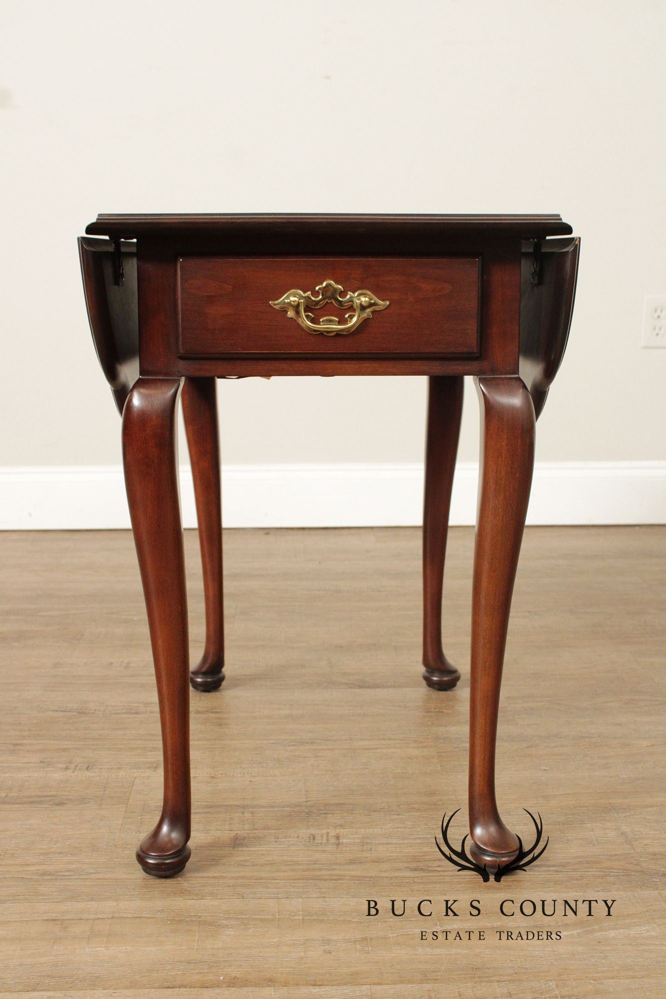 Statton Queen Anne Style Pair of Cherry Dropleaf Pembroke End Tables