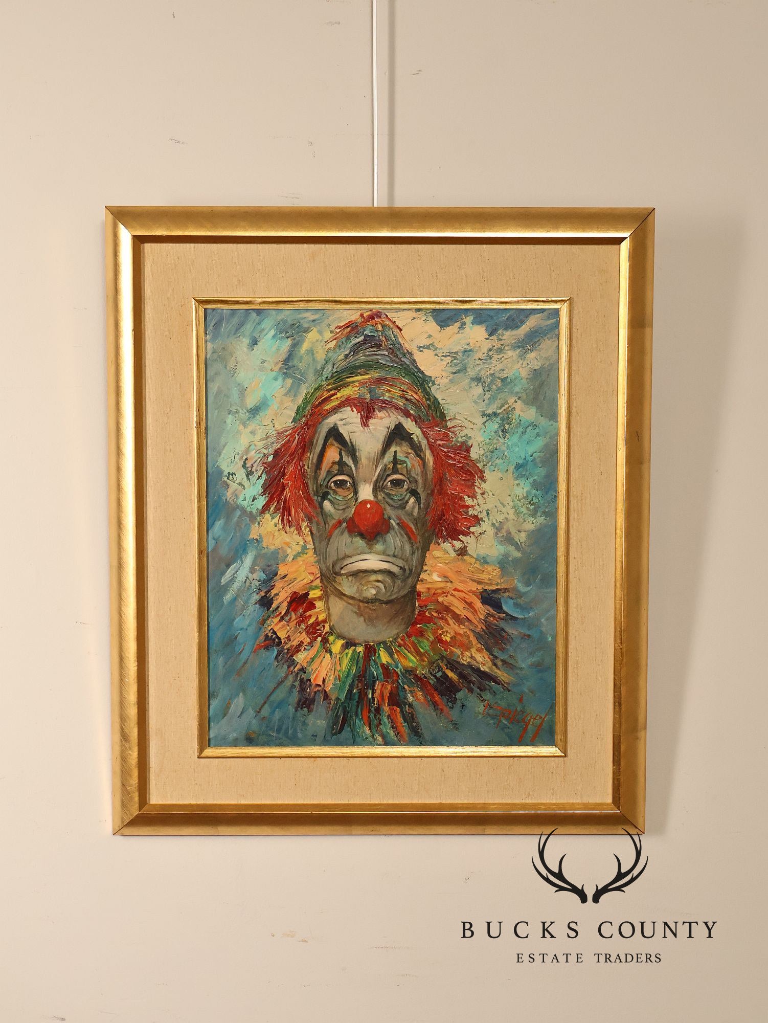 Louis Spiegel Mid Century Original Clown Oil Painting