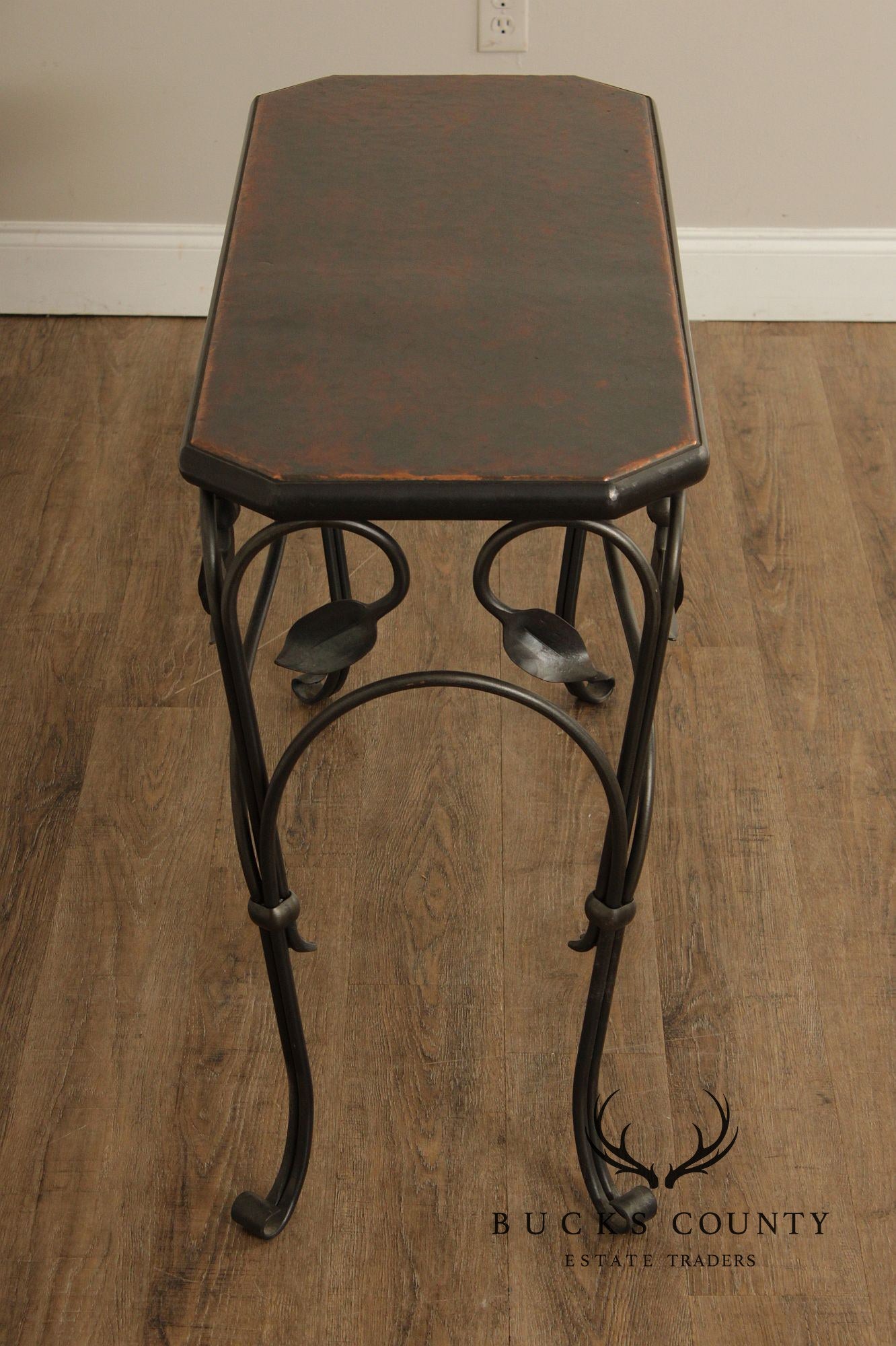 QualityForged Iron and Hammered Copper Top Console Table