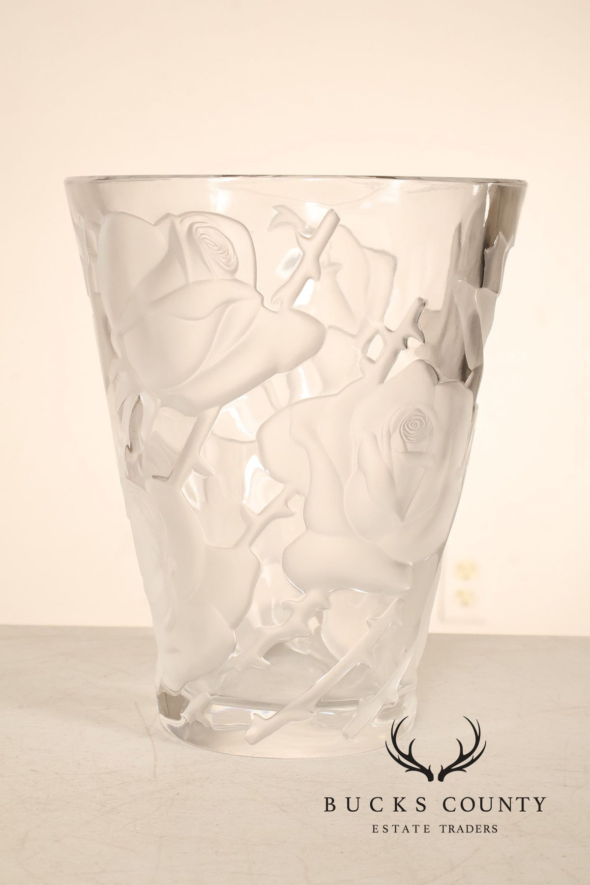Lalique 'Ispahan' Rose Pattern Glass Vase