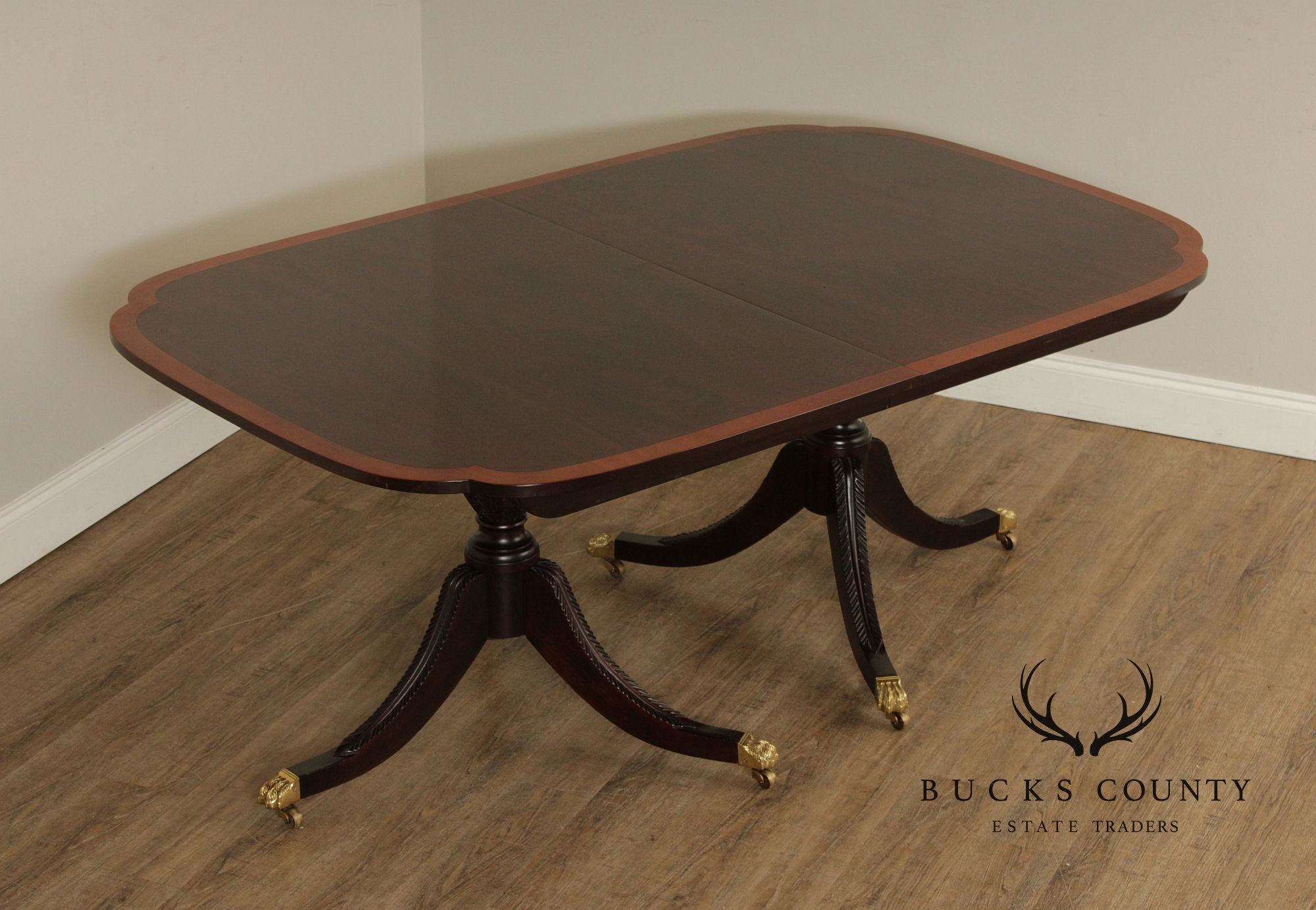 Stickley Regency Style Mahogany Double Pedestal Dining Table