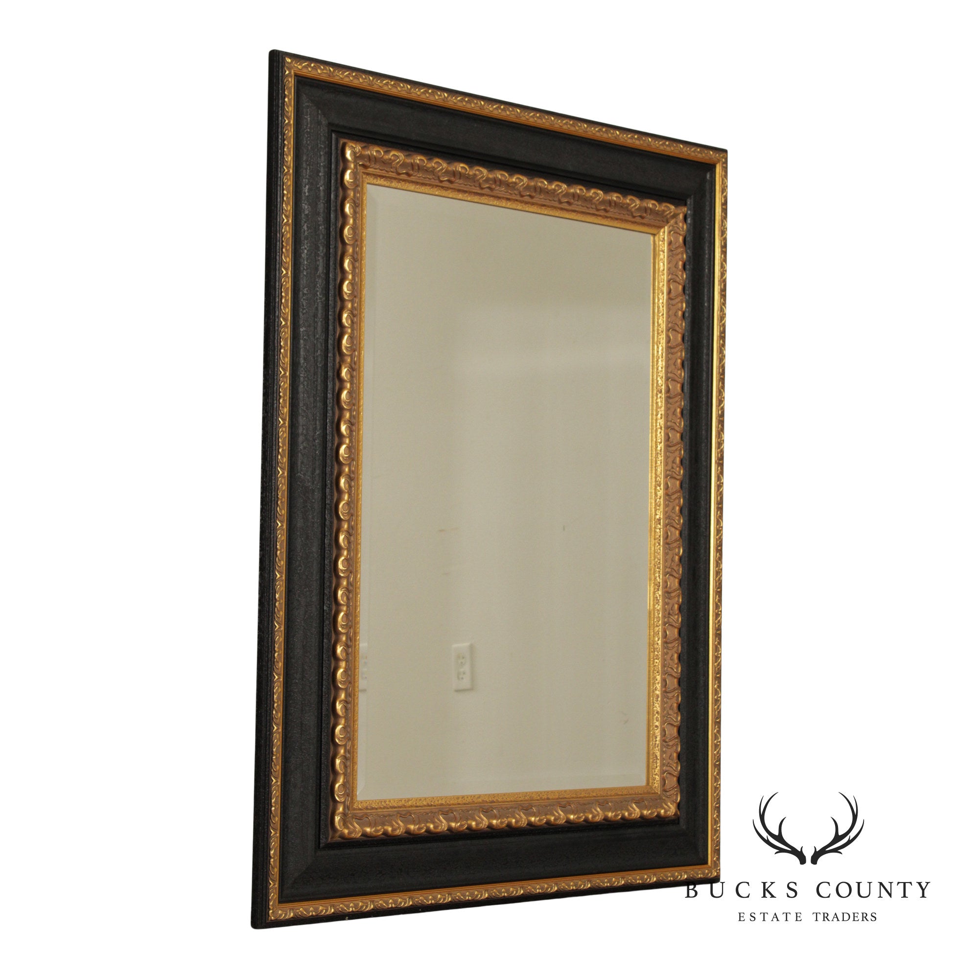 Vintage Ebonized and Partial Gilt Wall Mirror