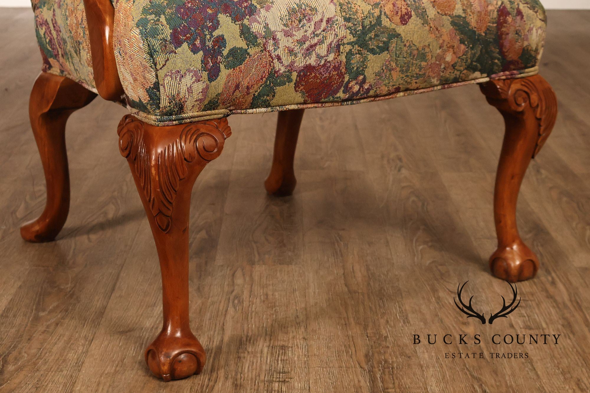 Chippendale Style Pair of Carved Frame Library Armchairs