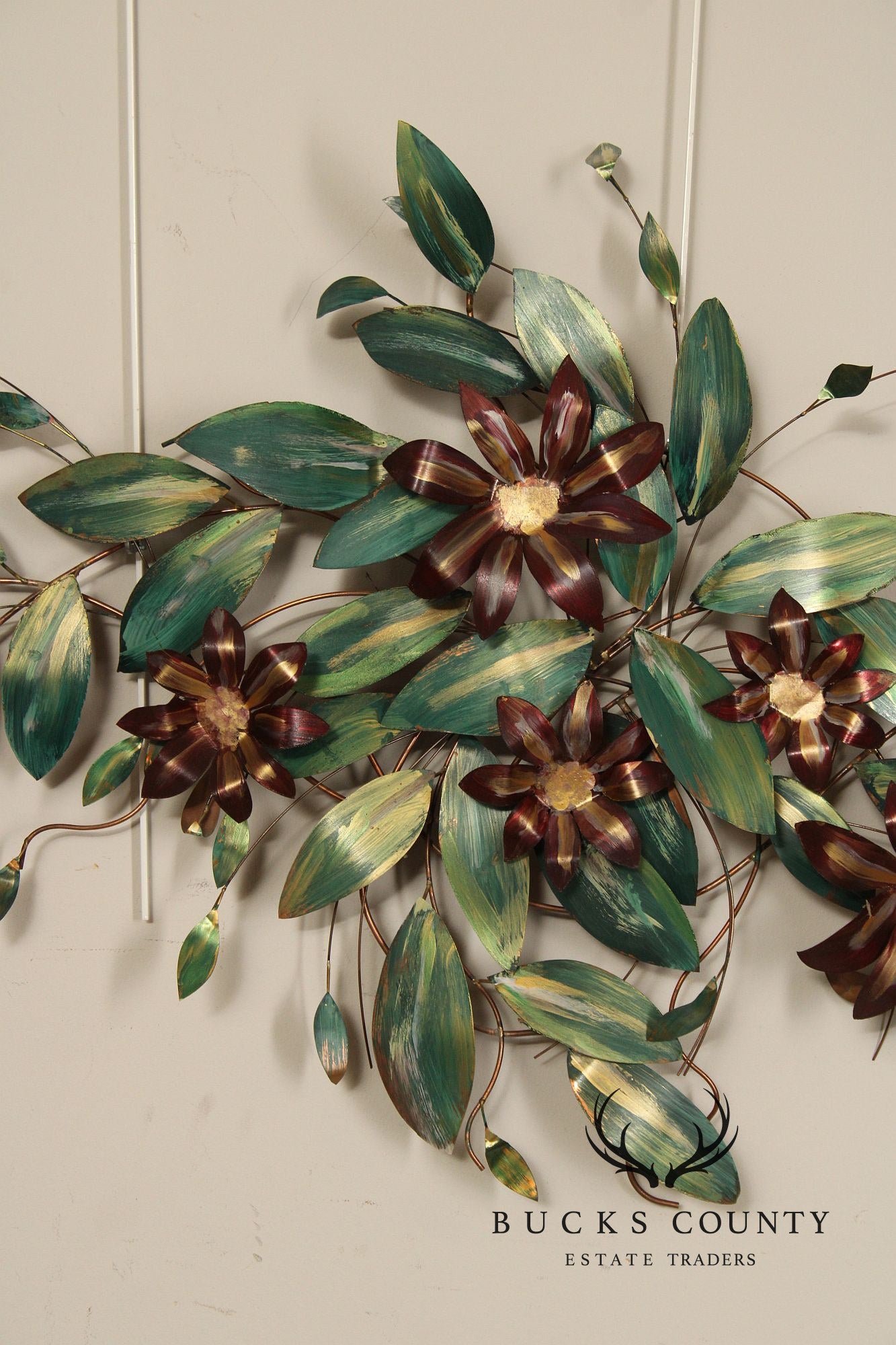 Vintage Enameled Metal Clematis Wall Sculpture