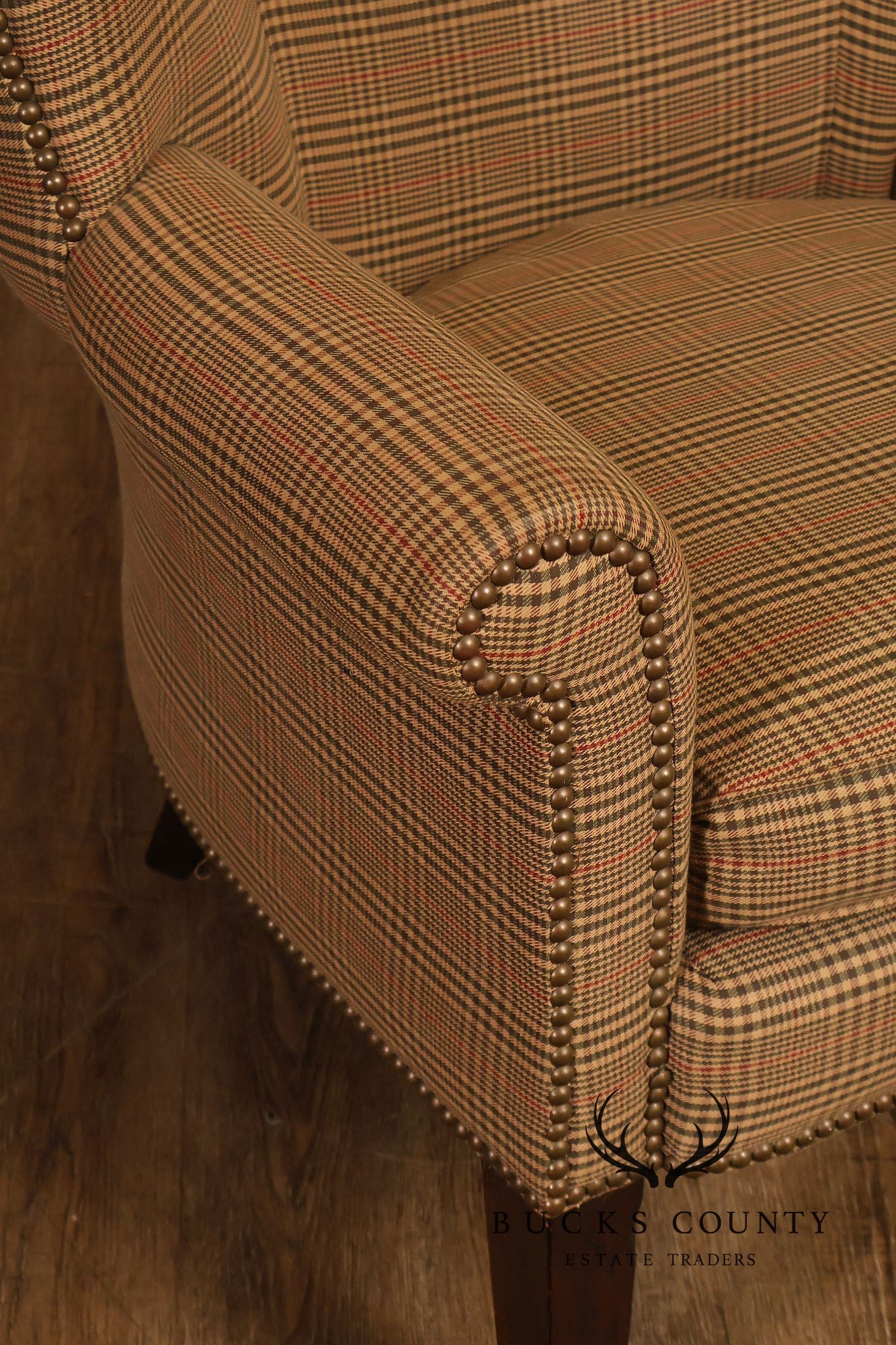 Ralph Lauren Traditional Plaid Upholstered Wingback Lounge Chairs