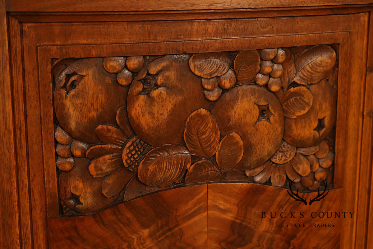 Antique European Art Deco Burl Walnut Marble Top Buffet With Art Nouveau Influence