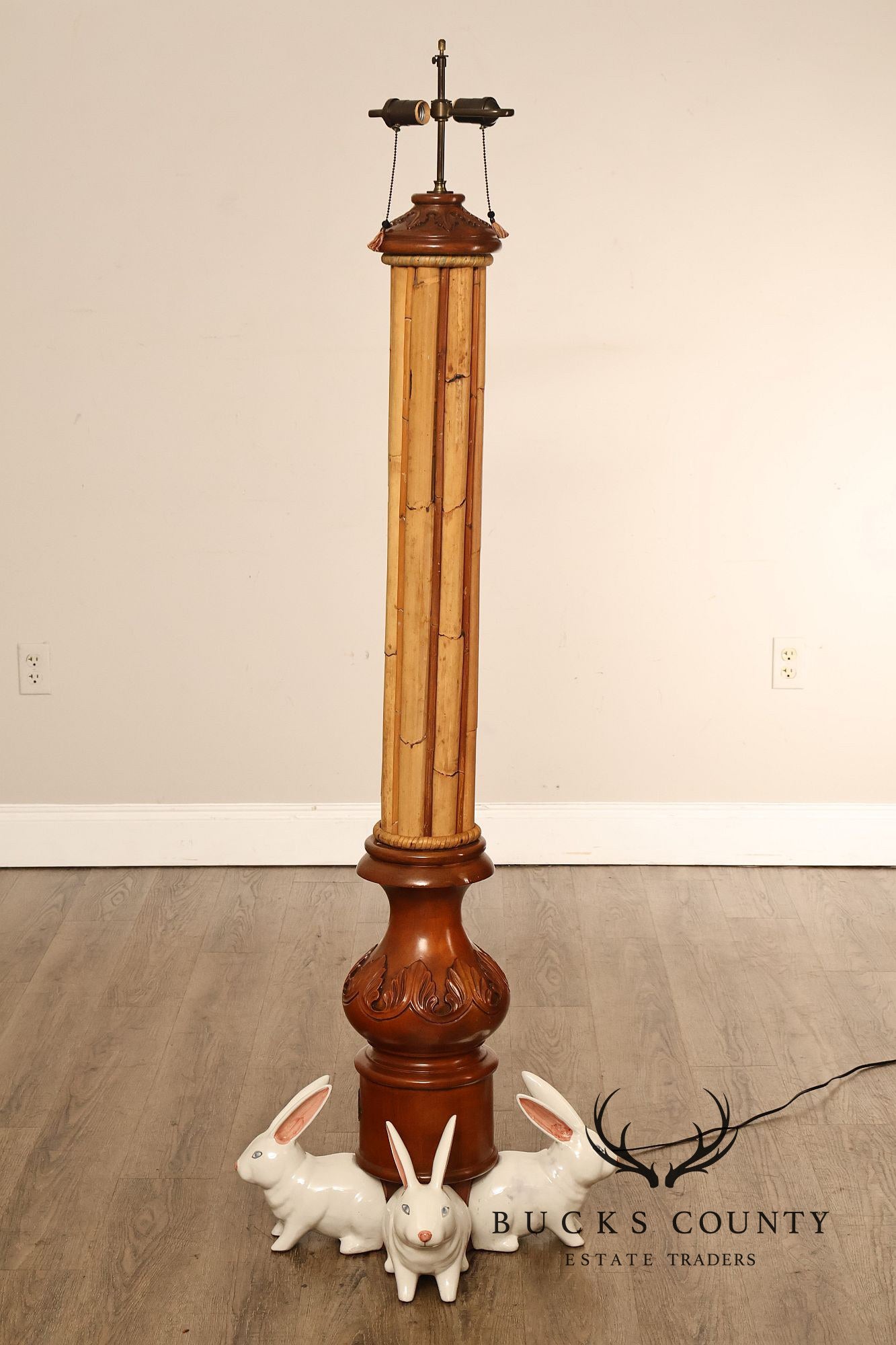 MacKenzie-Childs Rabbit Floor Lamp With Bamboo Column And Beaded Shade